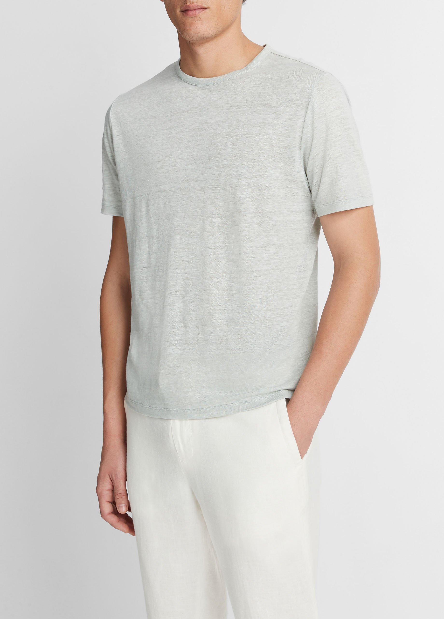 Linen Crew Neck T-Shirt in Vince Products Men | Vince