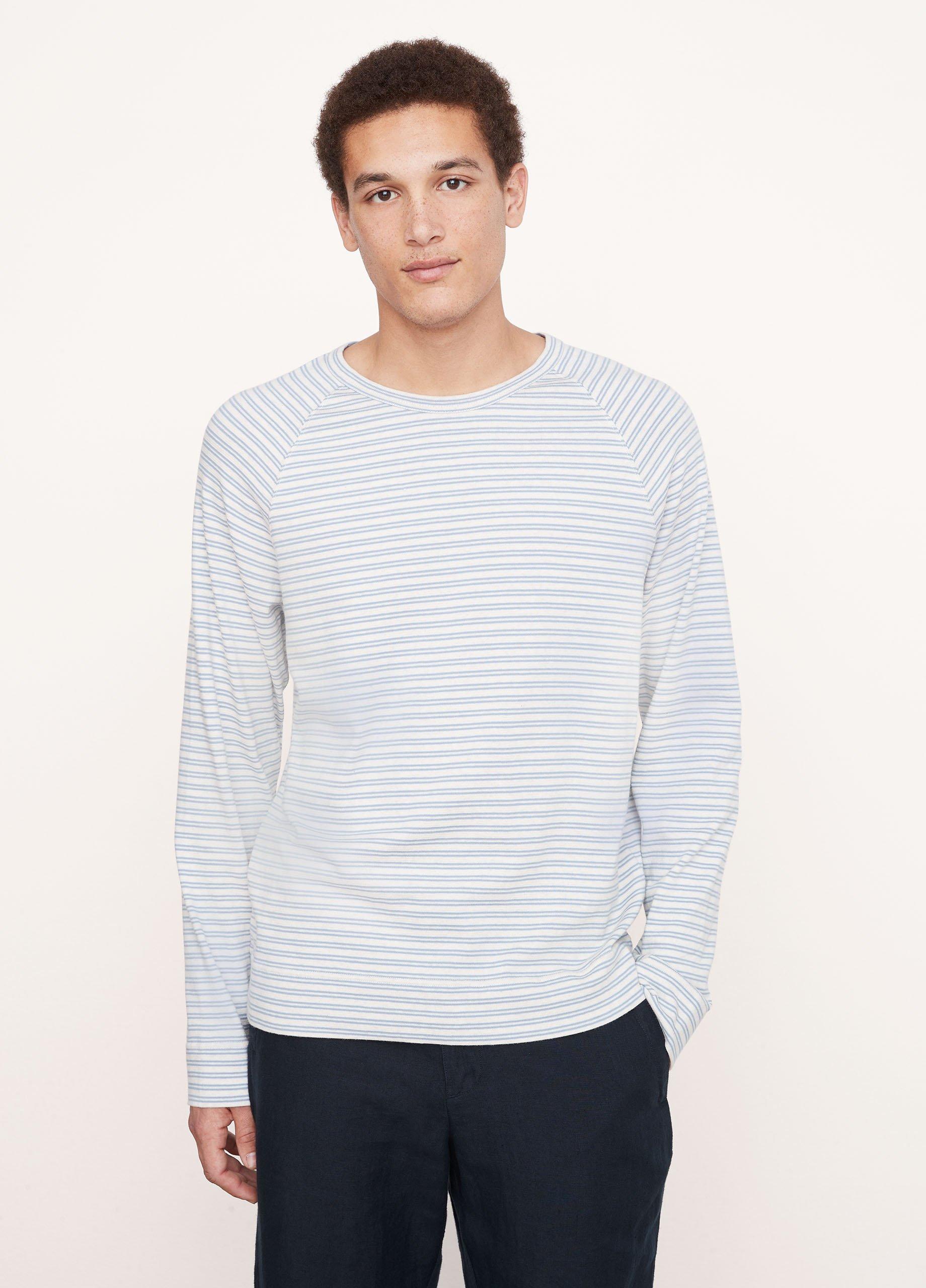 Stripe Gauzy Long Sleeve Crew Neck T-Shirt in Tees & Hoodies | Vince