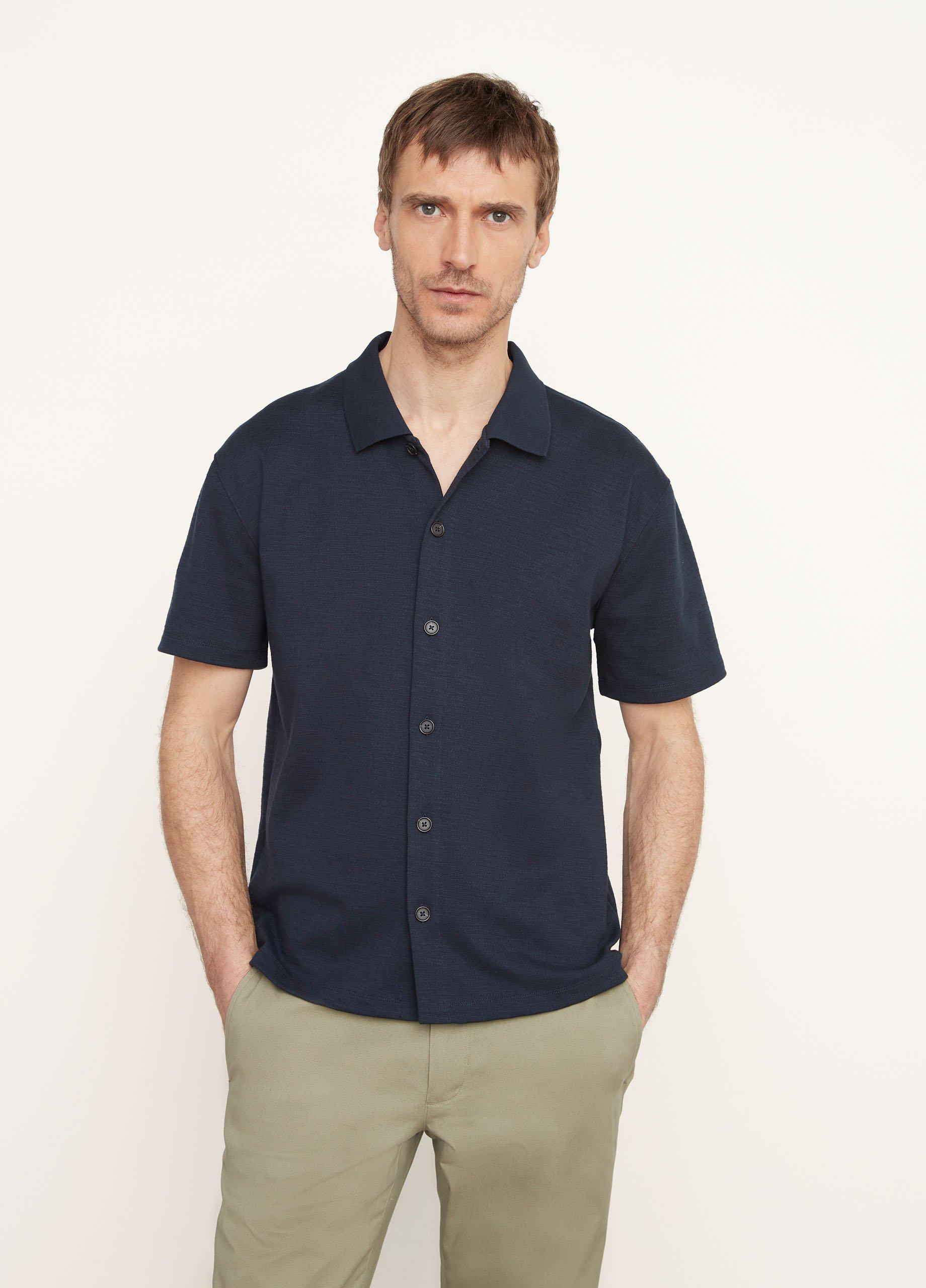 Variegated Jacquard Short Sleeve Button Down