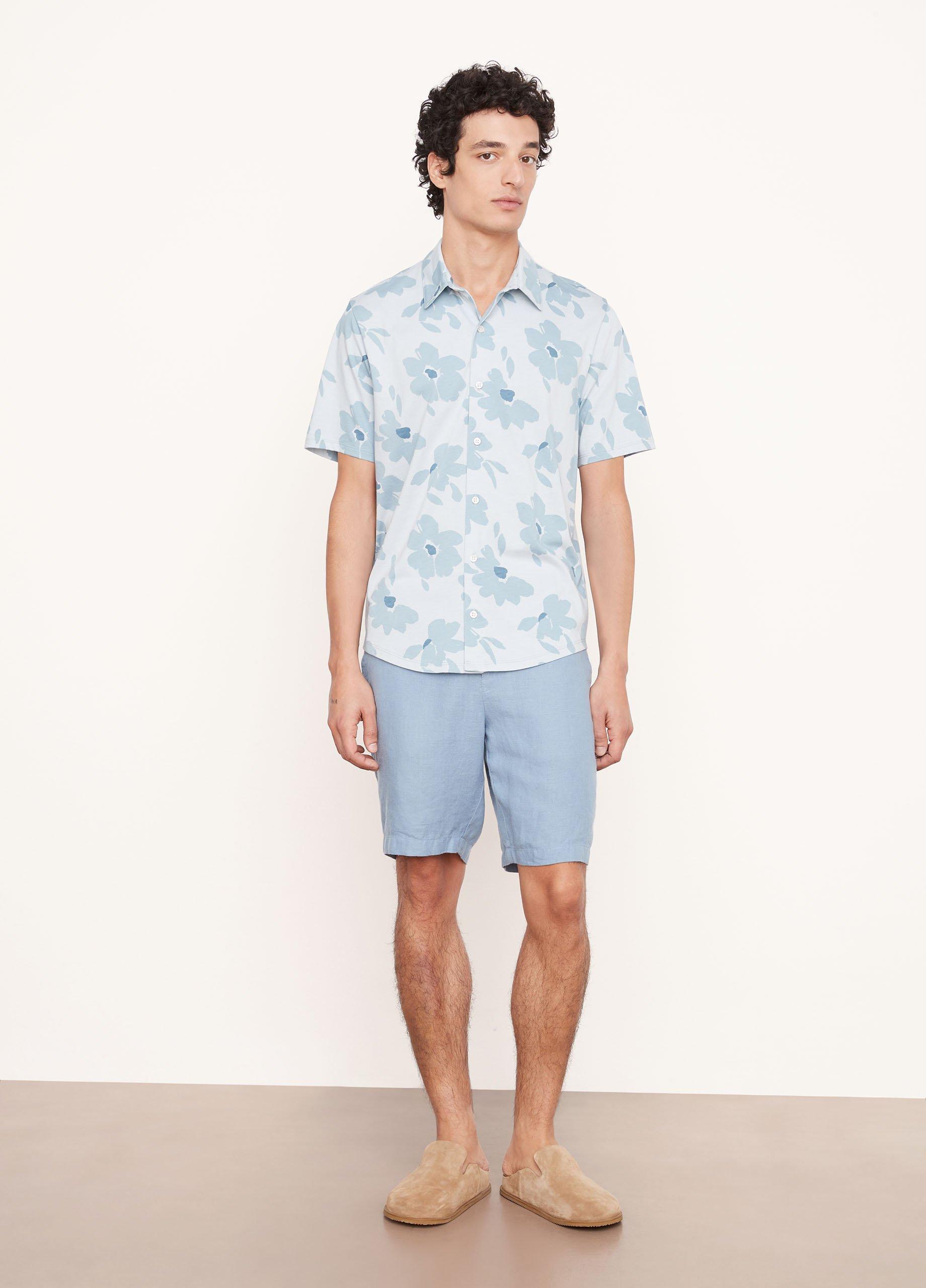 Pima Cotton Painterly Print Short Sleeve Button Down Shirt image number 0