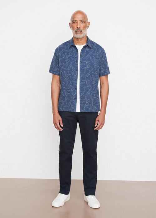 빈스 Vince Dotted Leaf Short-Sleeve Shirt,TWILIGHT BLUE/HALOGEN