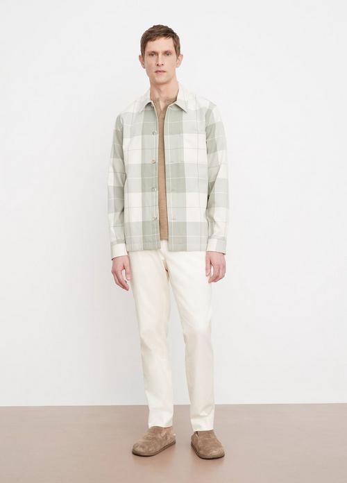 Stone Plaid Button-Front Overshirt