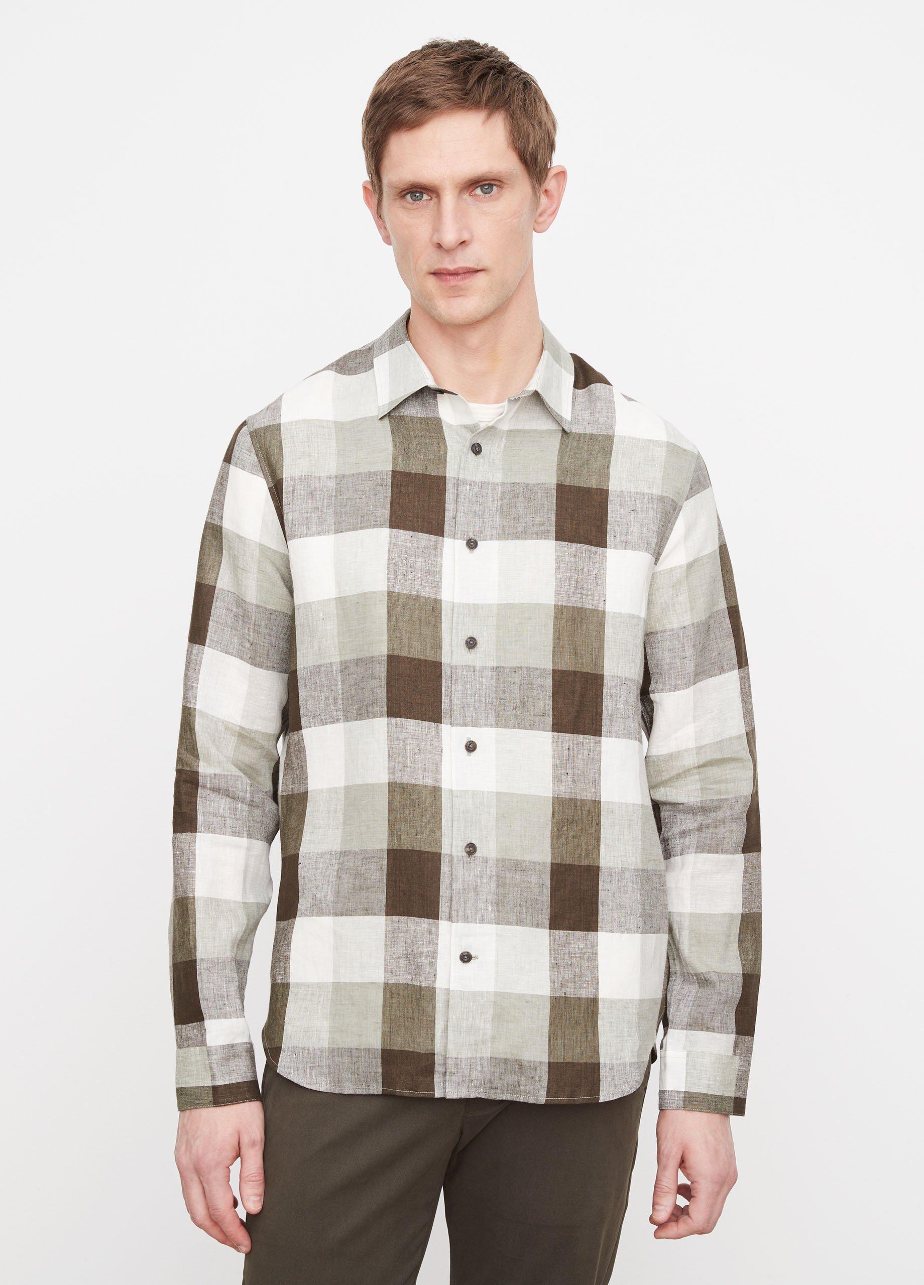 Madrid Buffalo Plaid Linen Long-Sleeve Shirt