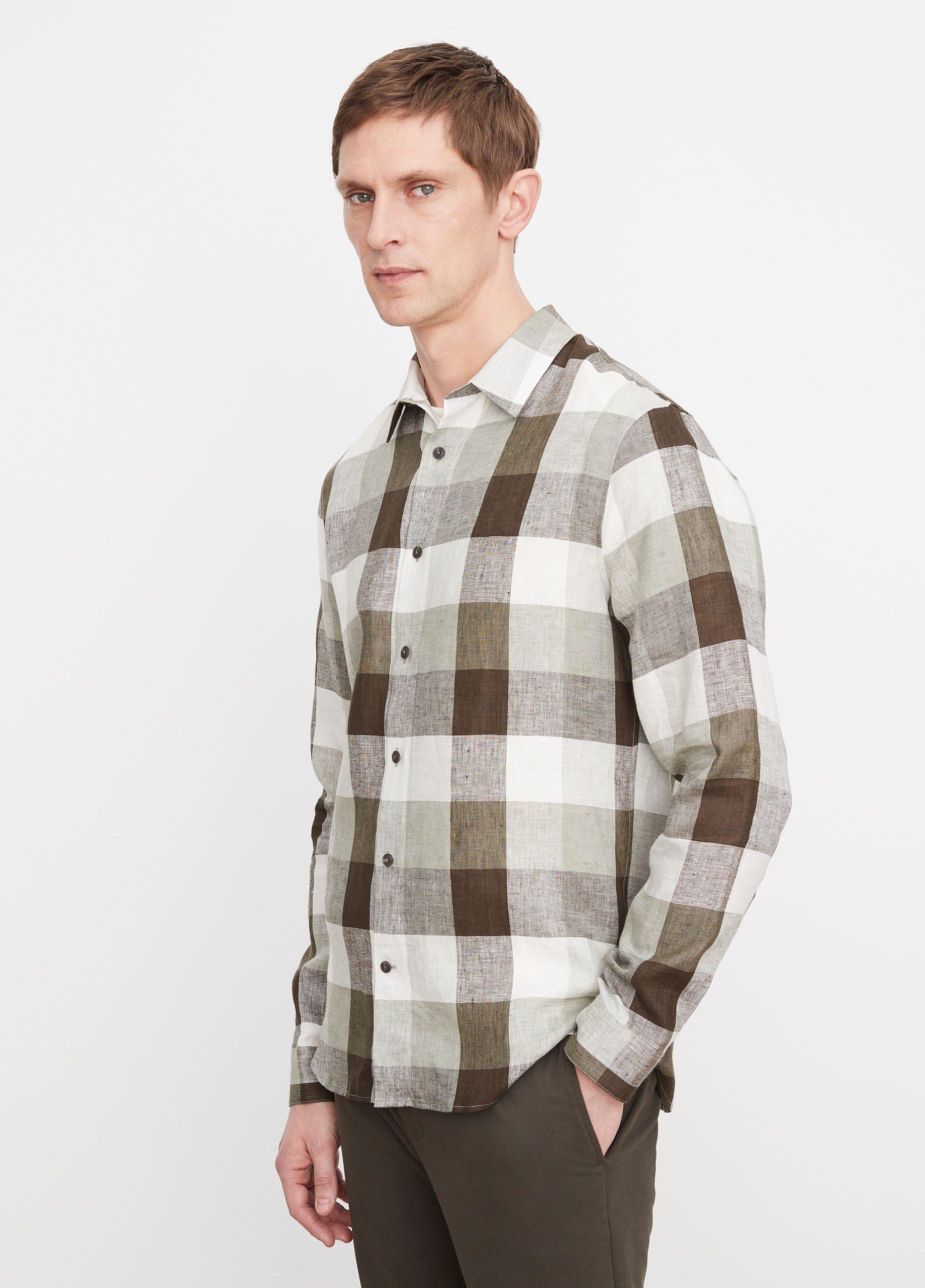 Madrid Buffalo Plaid Linen Long-Sleeve Shirt