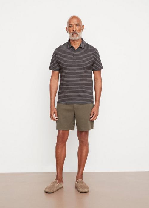 빈스 Vince Garment Dye Fleck Stripe Short-Sleeve Polo Shirt,WASHED BLACK