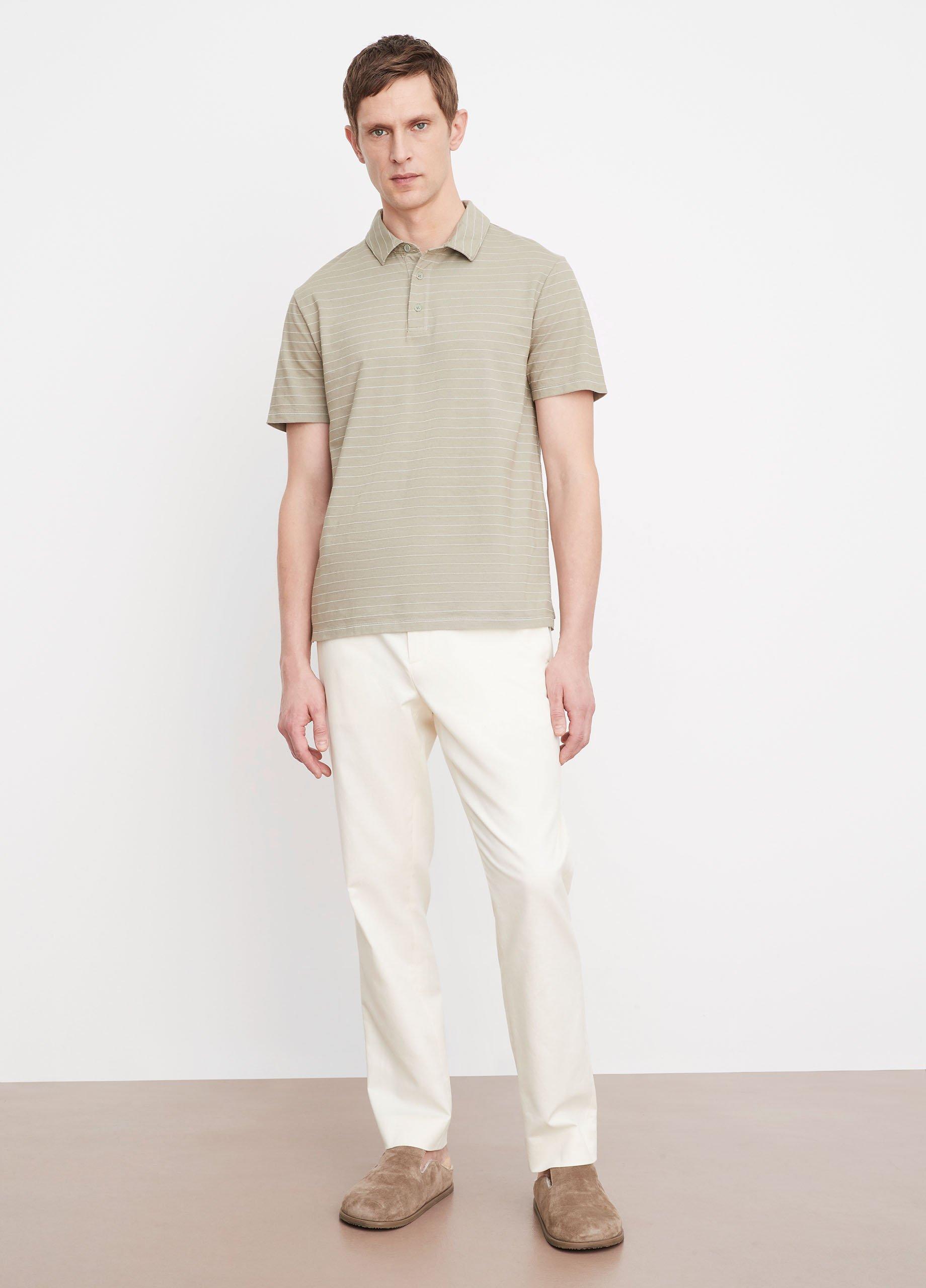 Garment Dye Fleck Stripe Short-Sleeve Polo Shirt in Tees & Hoodies | Vince