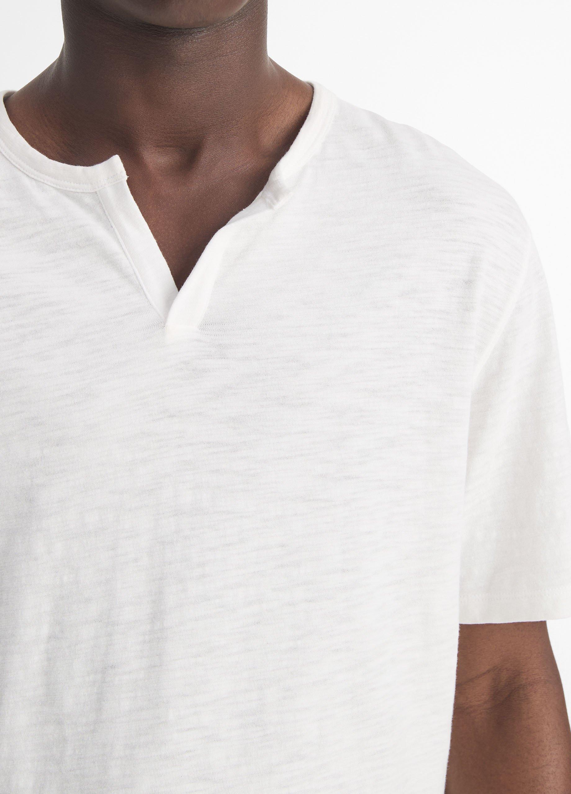 Slub Split-Neck T-Shirt in Short Sleeve | Vince