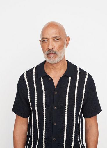 Crochet Stripe Short-Sleeve Button-Front Shirt image number 1