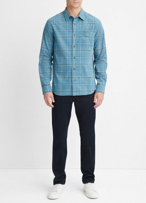 빈스 Vince Plaid Cotton Corduroy Shirt,BLUE LINE/SANDSTONE