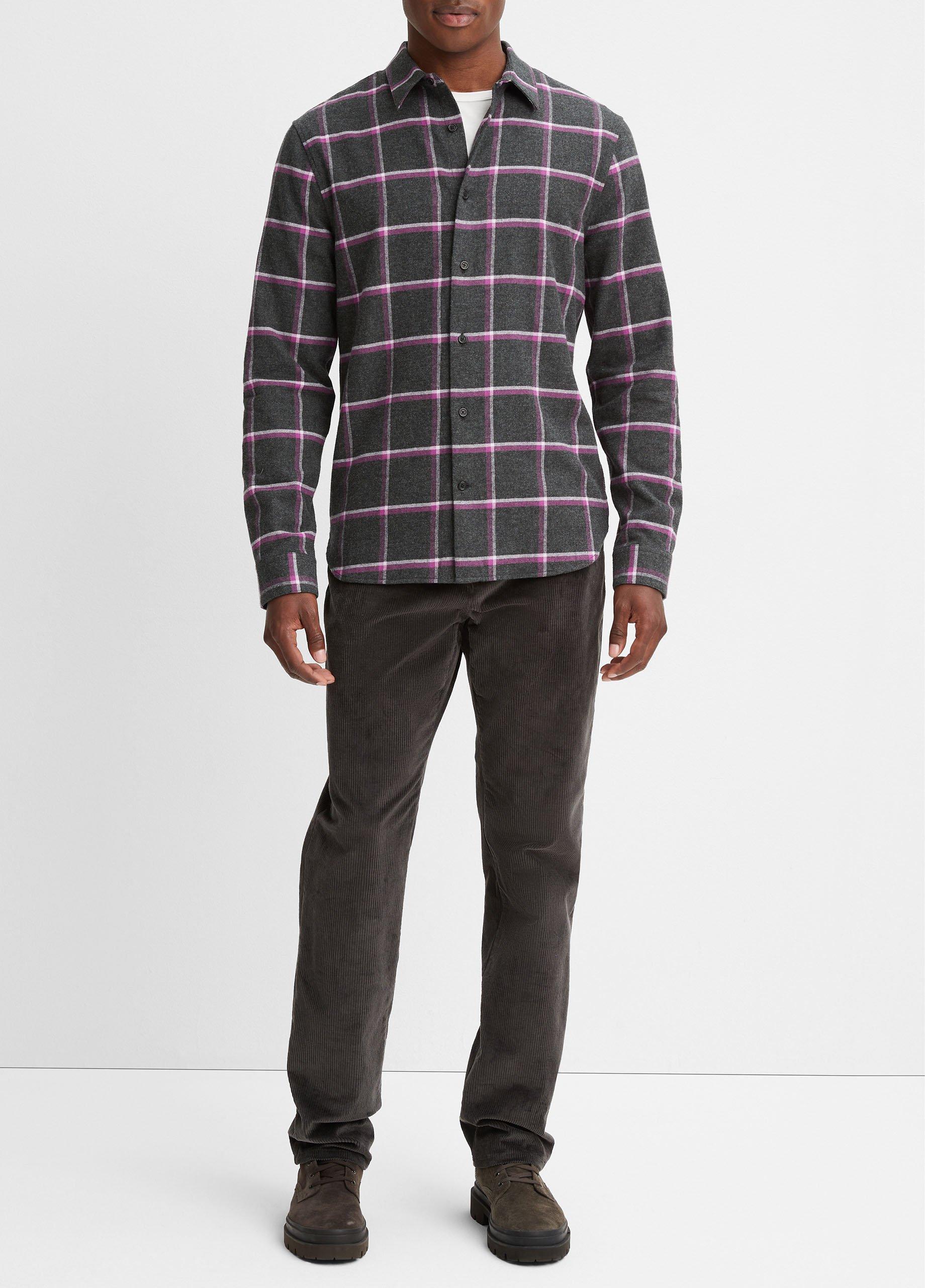 빈스 Vince Skipton Plaid Long-Sleeve Shirt,HEATHER BLACK/PURPLE STONE