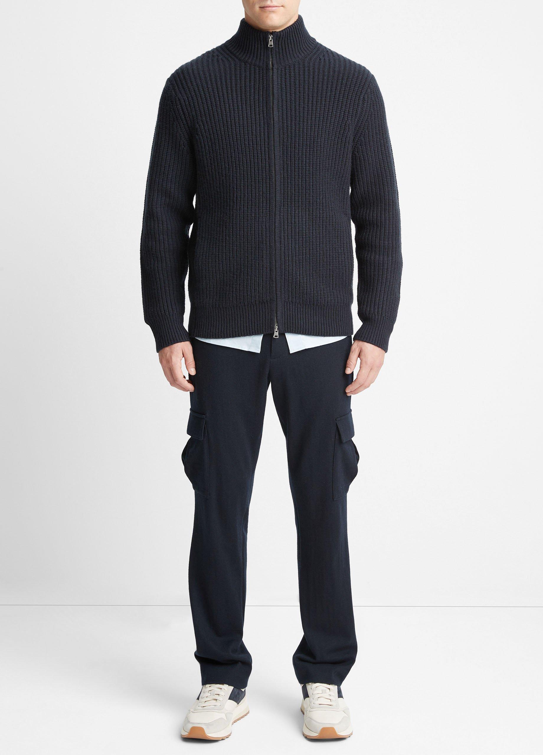 빈스 Vince Shaker-Stitch Wool-Cashmere Full-Zip Sweater,COASTAL BLUE