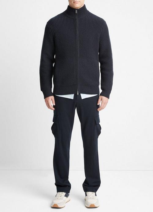 Shaker-Stitch Wool-Cashmere Full-Zip Sweater
