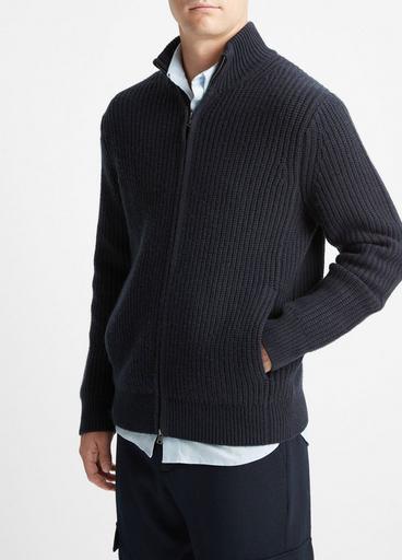 Shaker-Stitch Wool-Cashmere Full-Zip Sweater in Sweaters | Vince