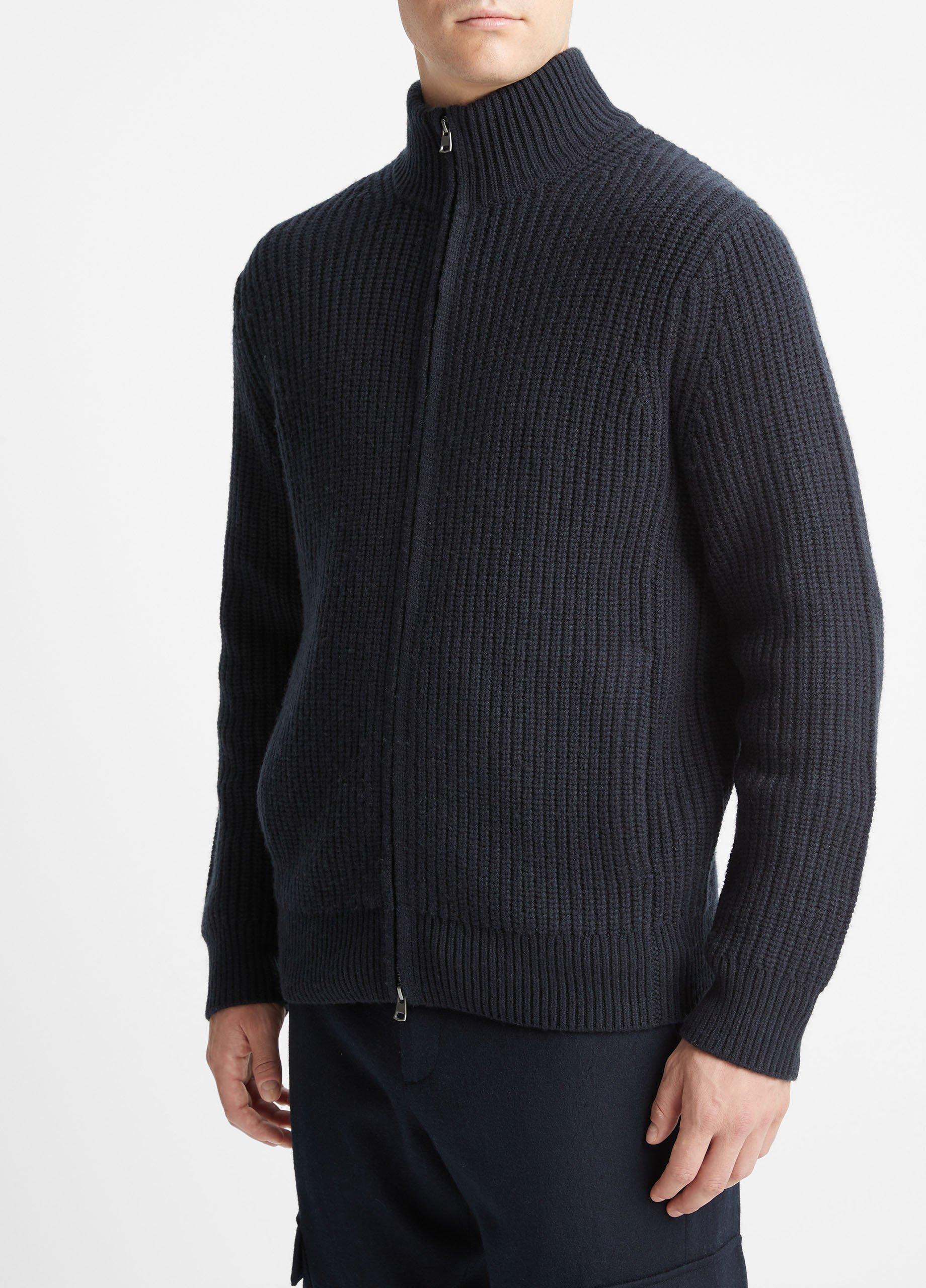 Shaker Stitch Wool Cashmere Full Zip Sweater In Sweaters Vince   Shaker Stitch Wool Cashmere Full Zip Sweater 403CBL