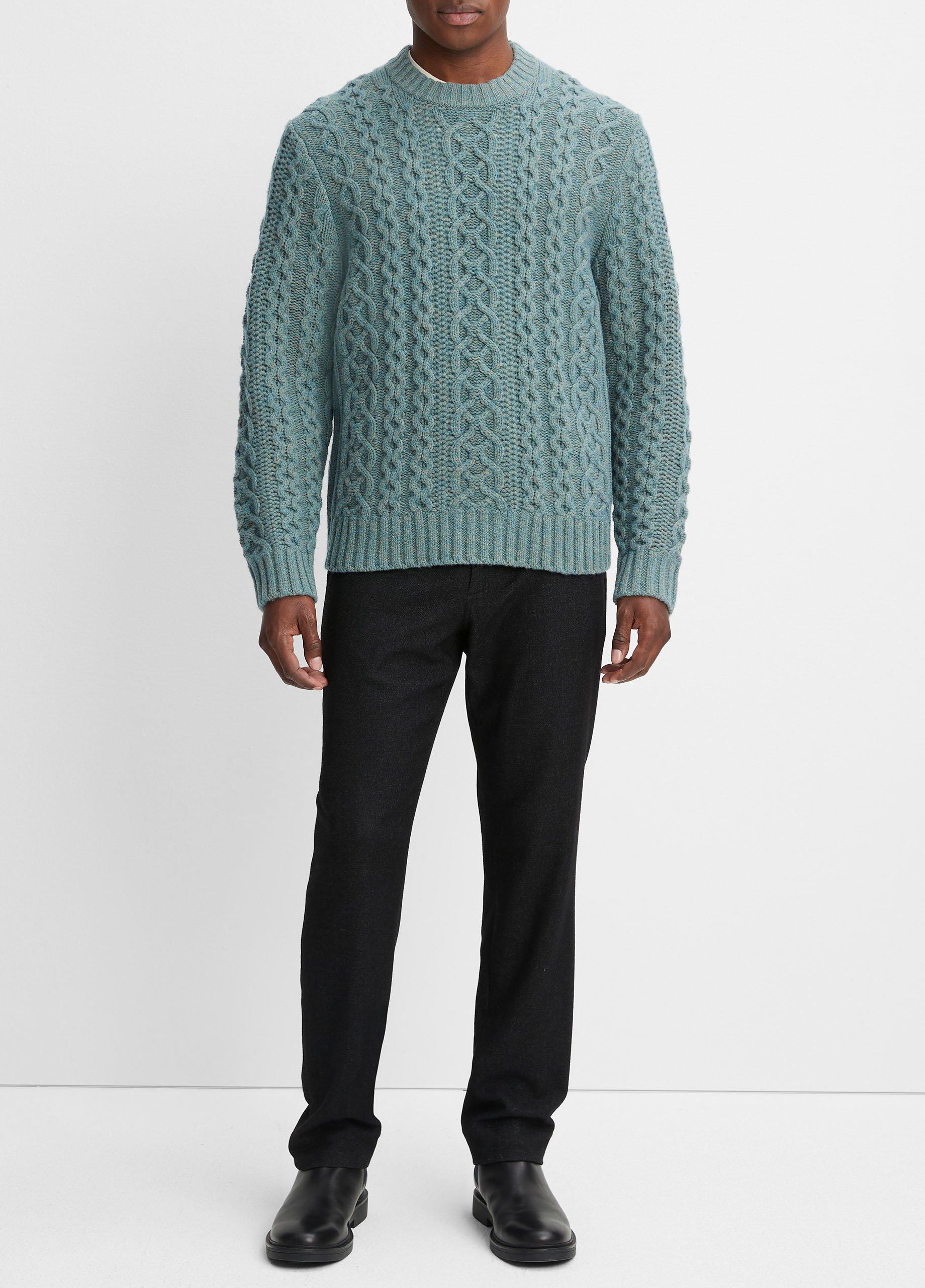 Merino Wool-Cashmere Aran Cable Crew Neck Sweater in Crew Neck | Vince