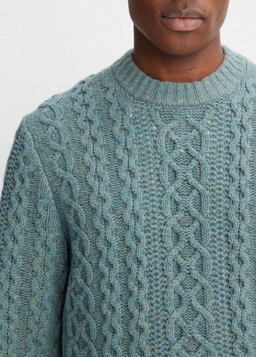 Merino Wool-Cashmere Aran Cable Crew Neck Sweater in Sweaters