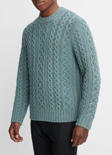 Merino Wool-Cashmere Aran Cable Crew Neck Sweater image number 2