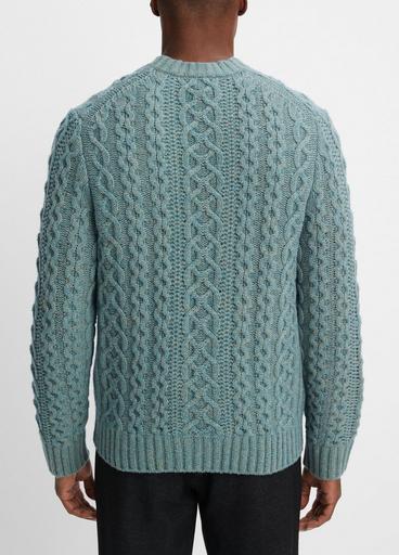 Merino Wool-Cashmere Aran Cable Crew Neck Sweater in Sweaters