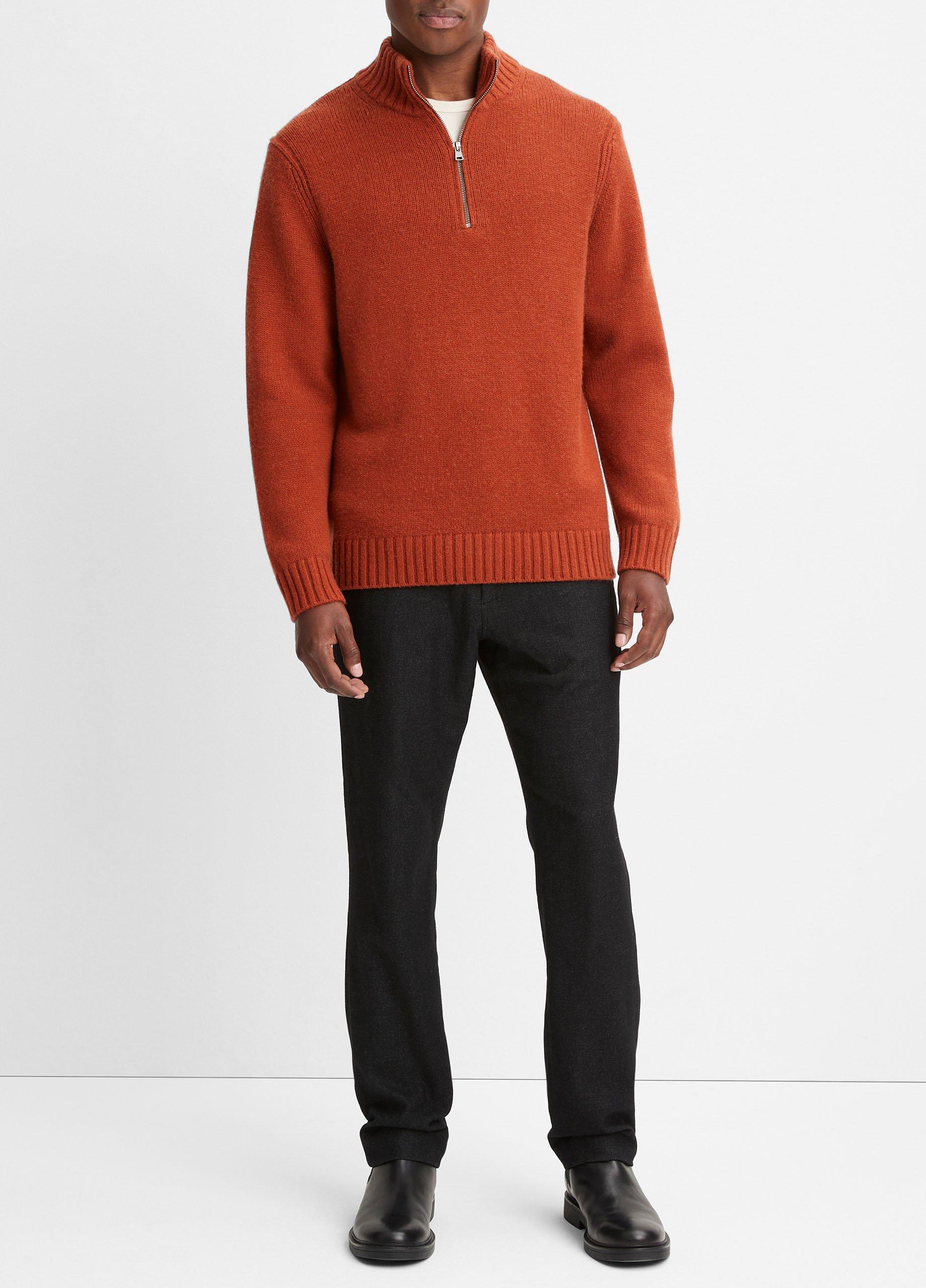 빈스 Vince Wool-Cashmere Relaxed Quarter-Zip Sweater,RUST AMBER