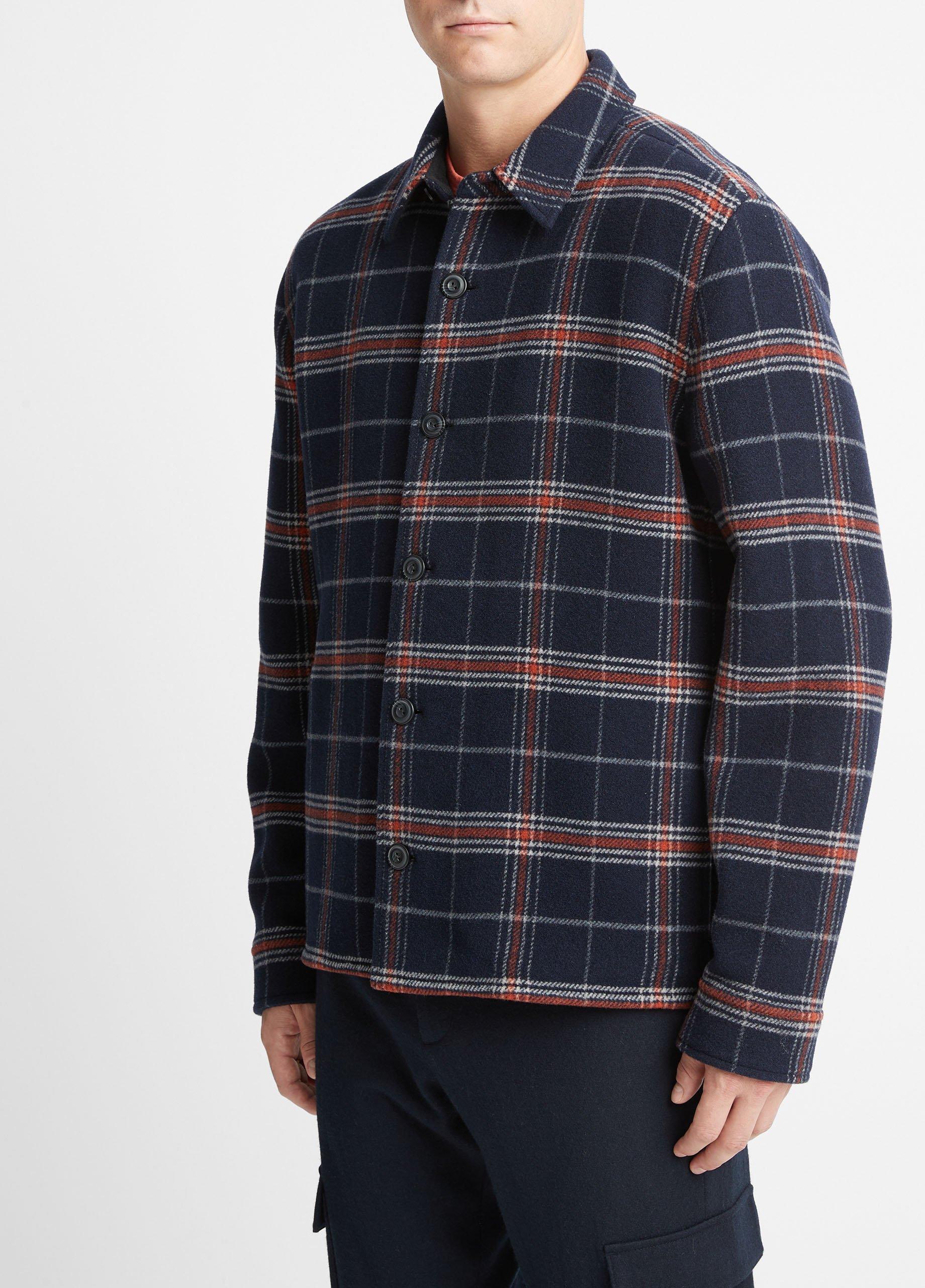 Vince Wool Plaid Shirt Jacket in Black for Men