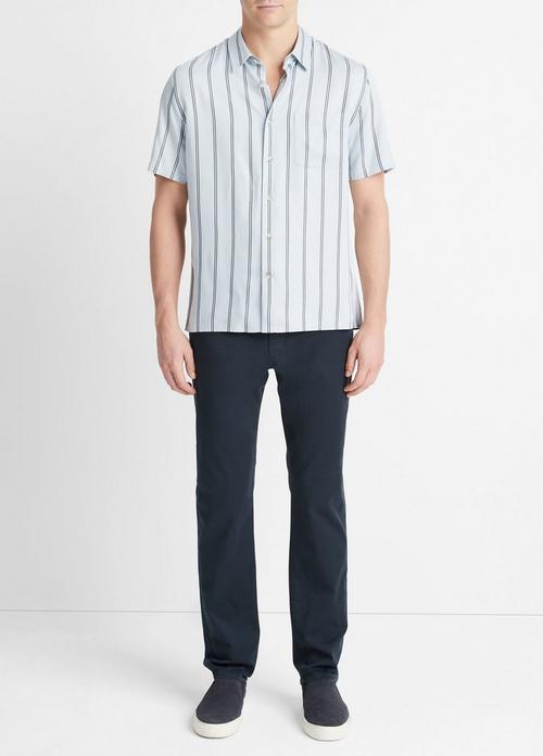 빈스 Vince Pacifica Stripe Short-Sleeve Shirt,DUSTY SKY/ROYAL BLUE