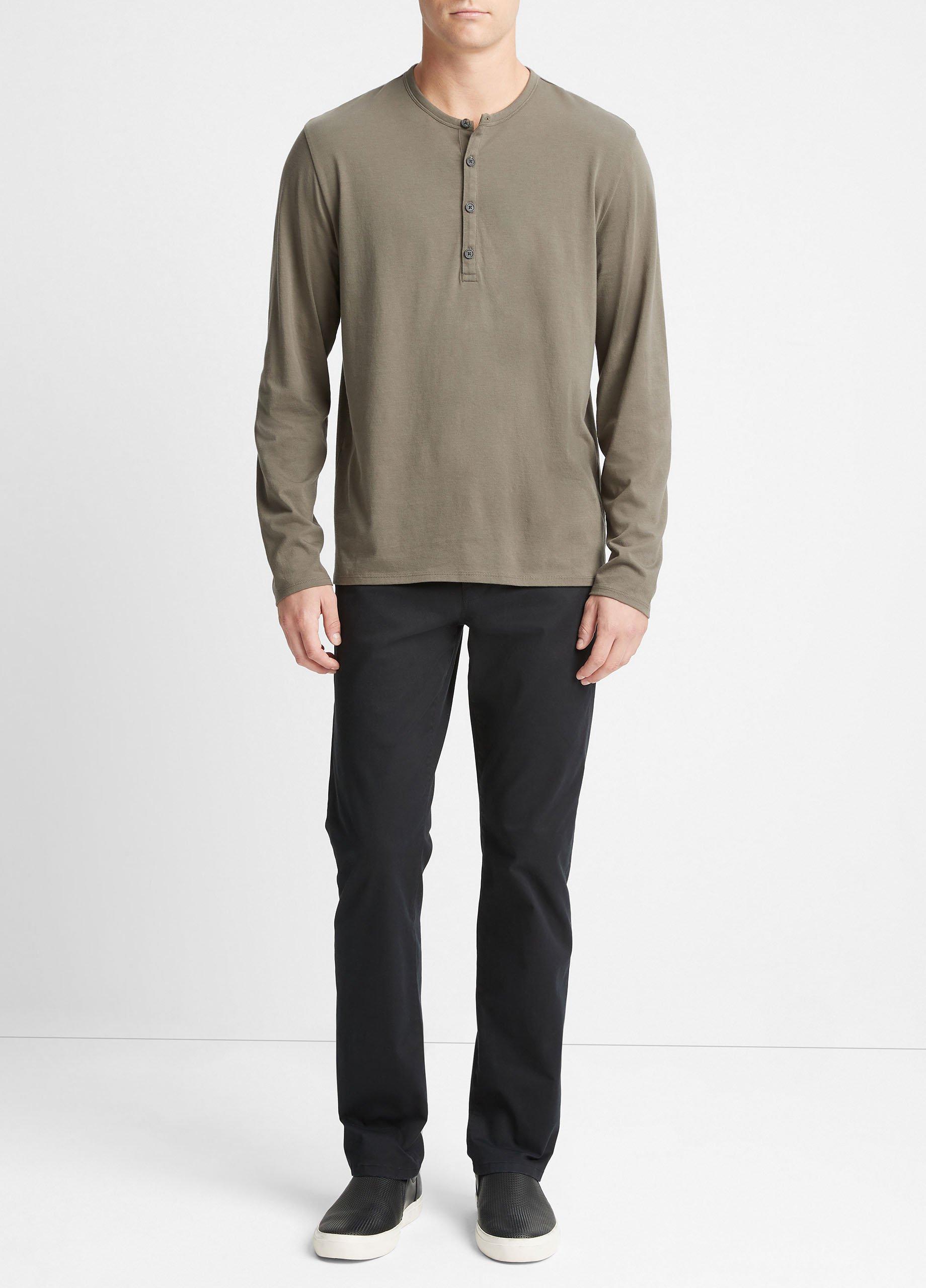 빈스 Vince Pima Cotton Long-Sleeve Henley,CARRILLO GREEN