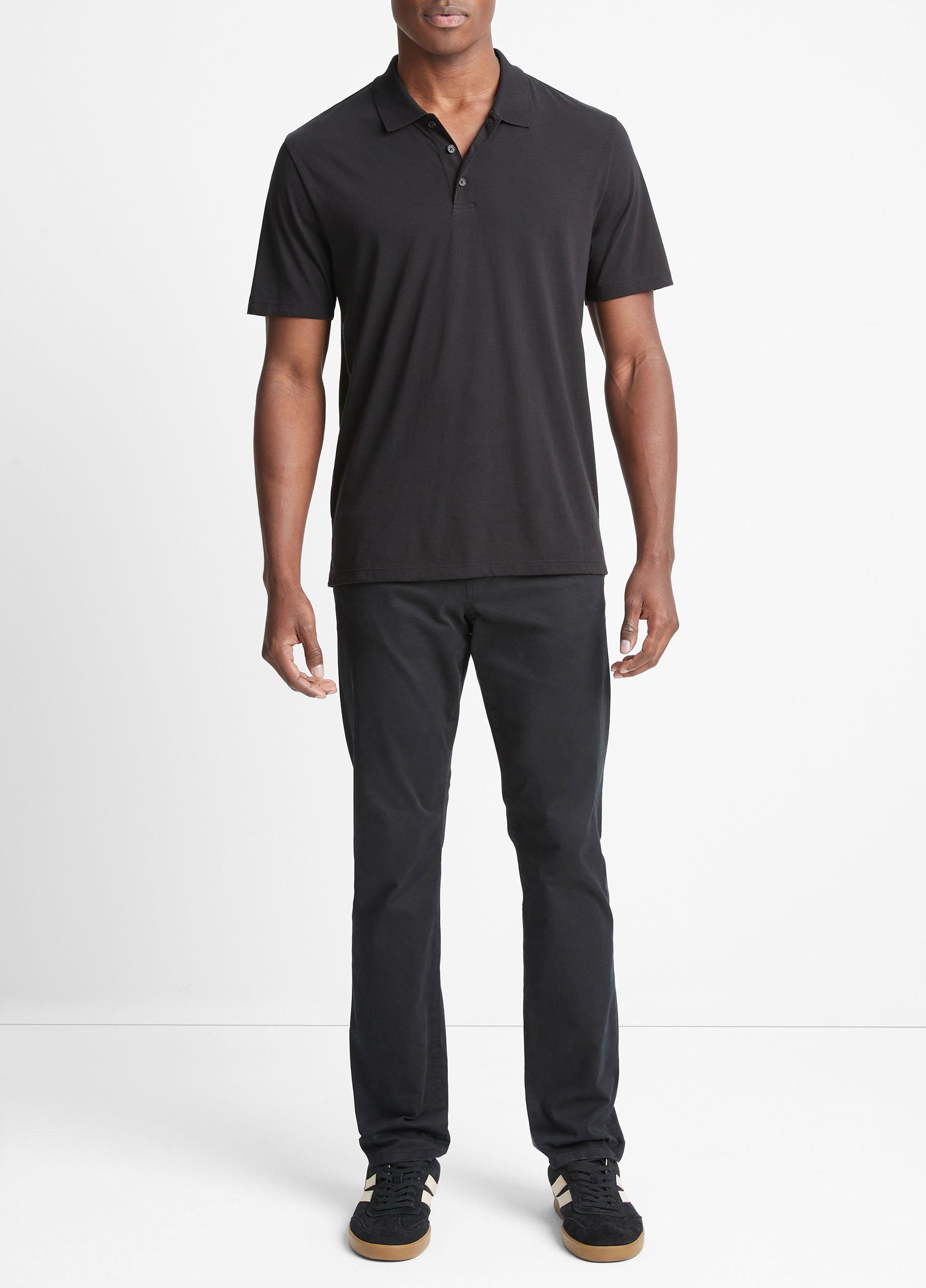 빈스 Vince Pima Cotton Short-Sleeve Polo Shirt,BLACK