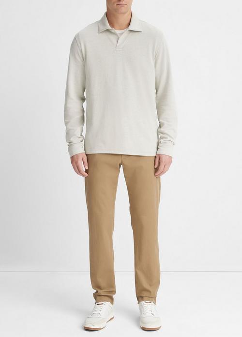 빈스 Vince Double-Face Long-Sleeve Polo Shirt,STONE BEACH/HEATHER DUNE GREY