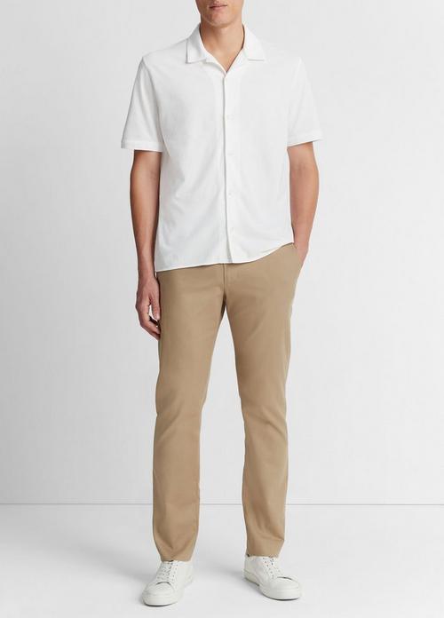 빈스 Vince Cotton Pique Cabana Short-Sleeve Button-Front Shirt,OPTIC WHITE