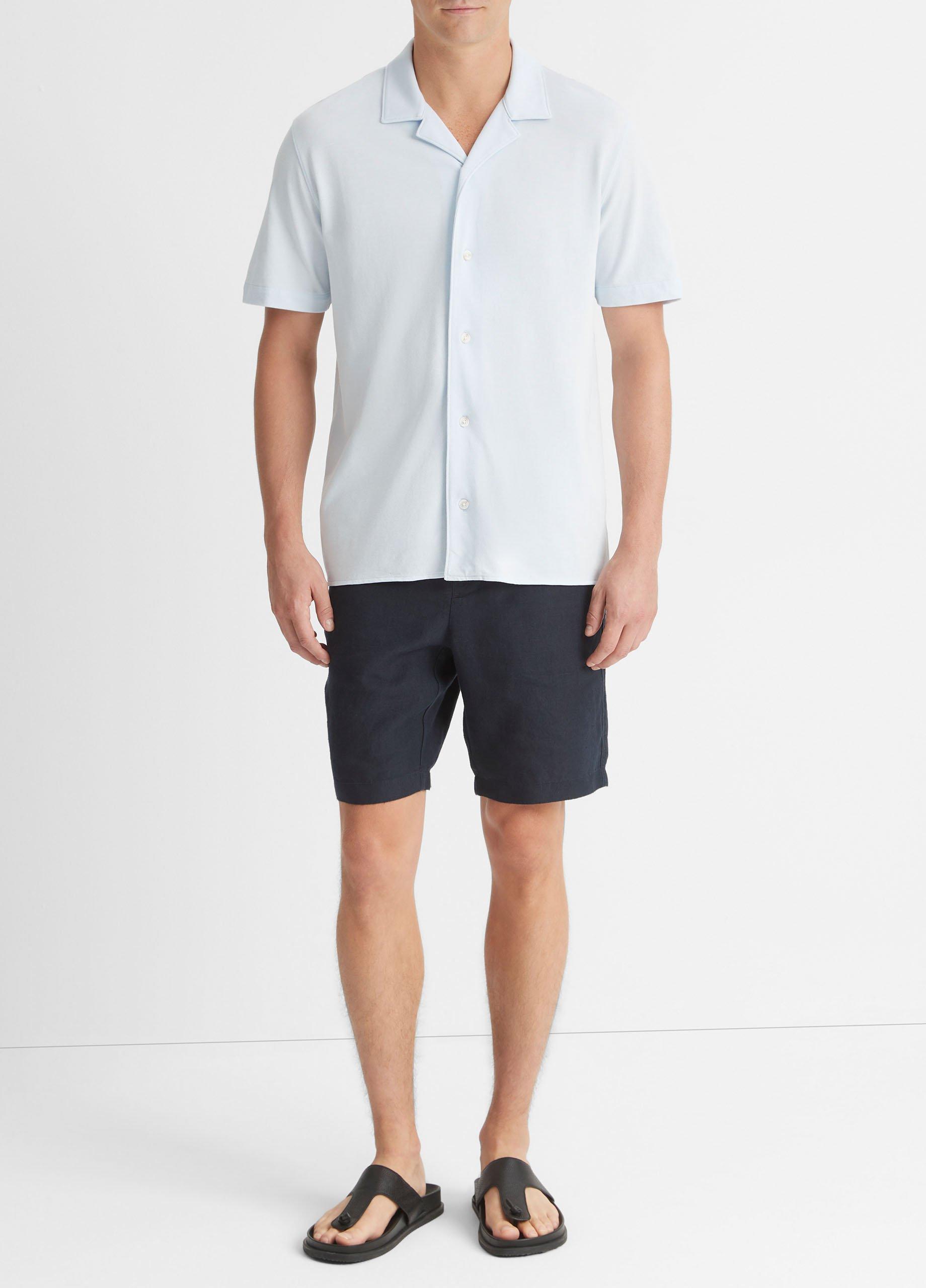 빈스 Vince Cotton Pique Cabana Short-Sleeve Button-Front Shirt,GLACIER