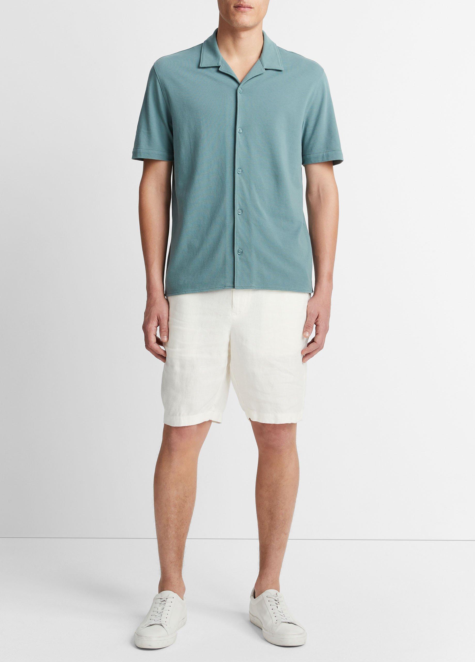 Cotton Piqué Cabana Shirt, Mirage Teal, Size S Vince