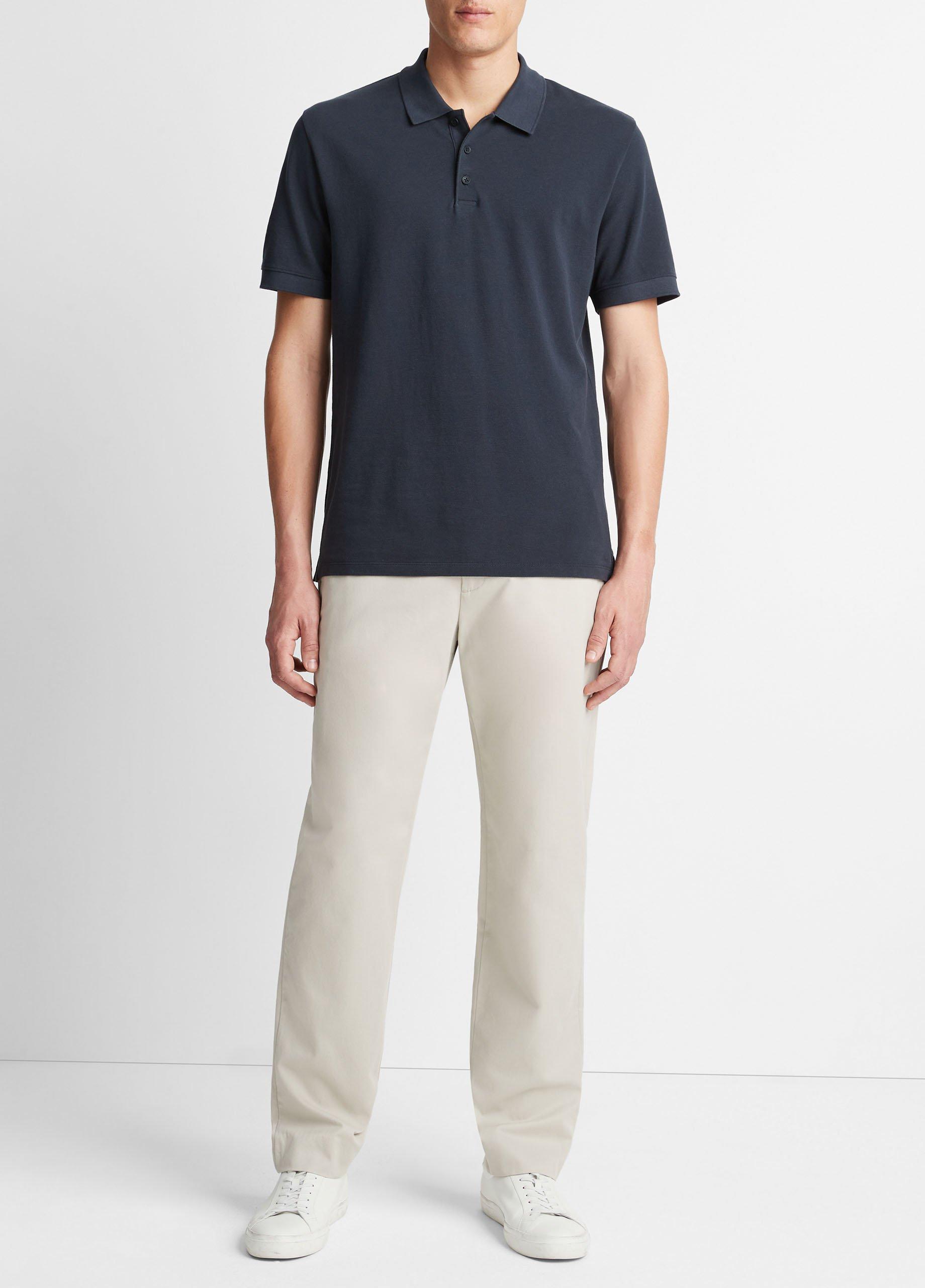 Cotton Piqué Polo Shirt, Coastal Blue, Size L Vince