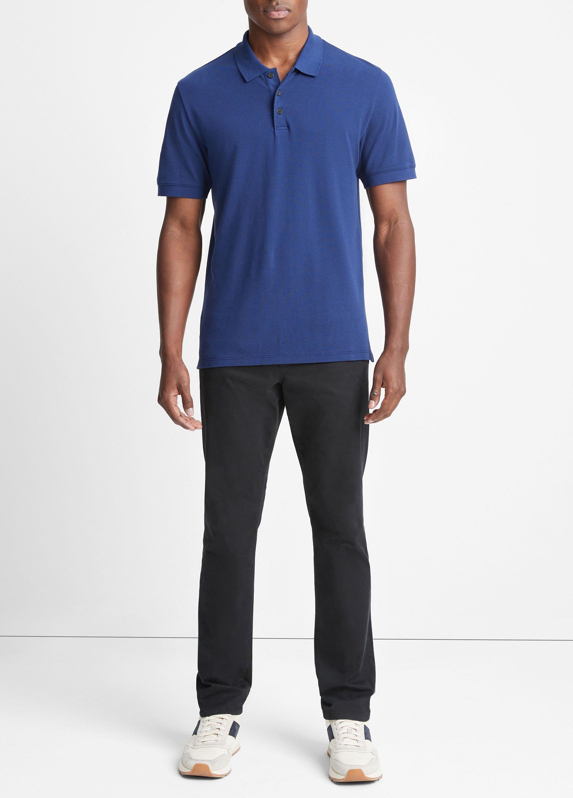 빈스 Vince Cotton Pique Short-Sleeve Polo Shirt,ROYAL BLUE