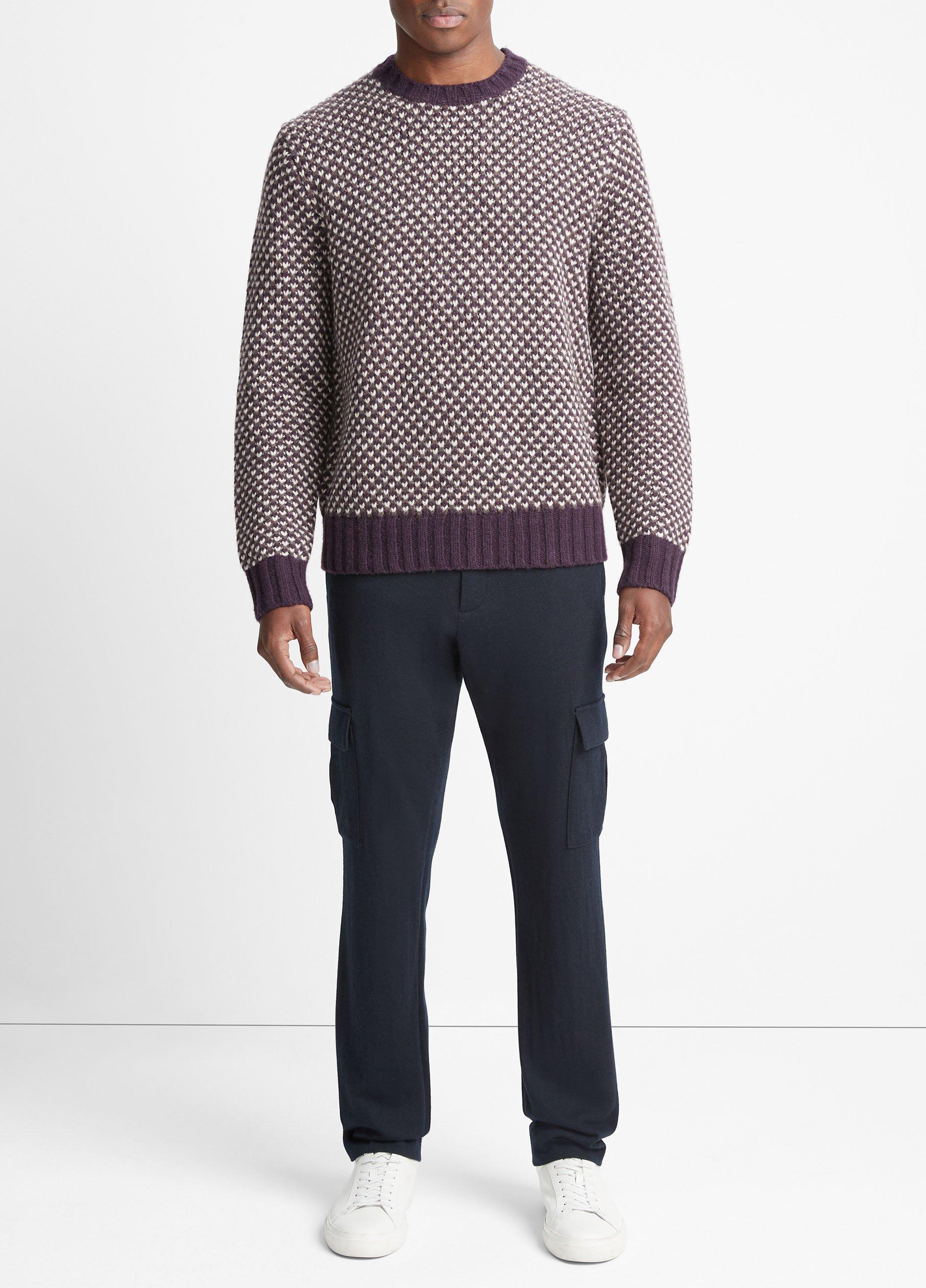 빈스 Vince Tricolor Birdseye Crew Neck Sweater,DEEP VIOLET COMBO