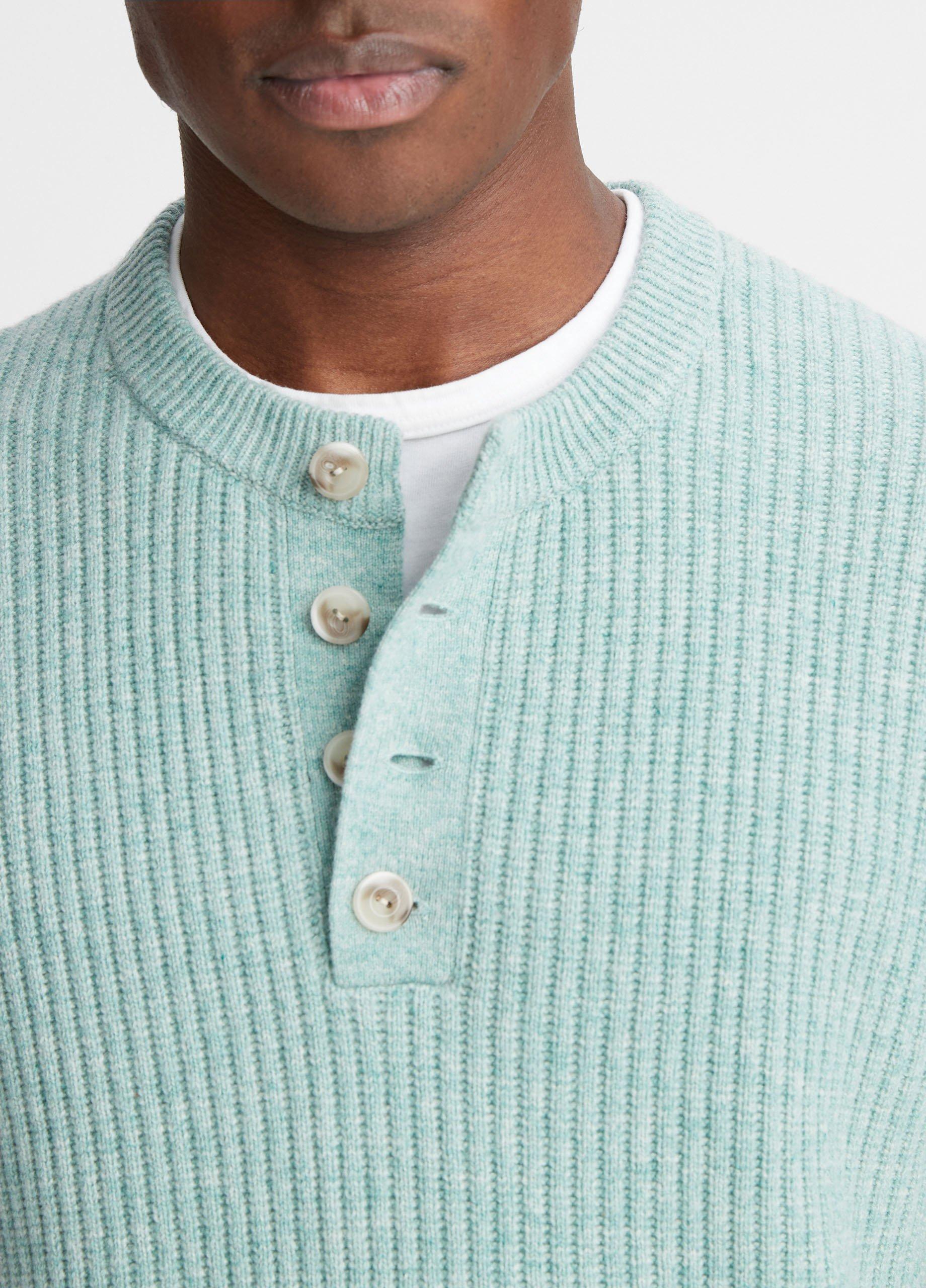 Cashmere-Silk Ribbed Henley in Sweaters