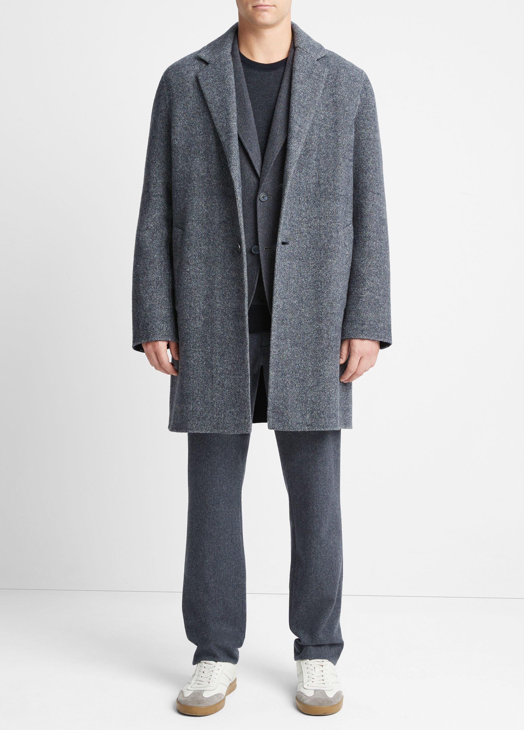 빈스 Vince Herringbone Splittable Classic Coat,COASTAL BLUE/MEDIUM HEATHER GREY