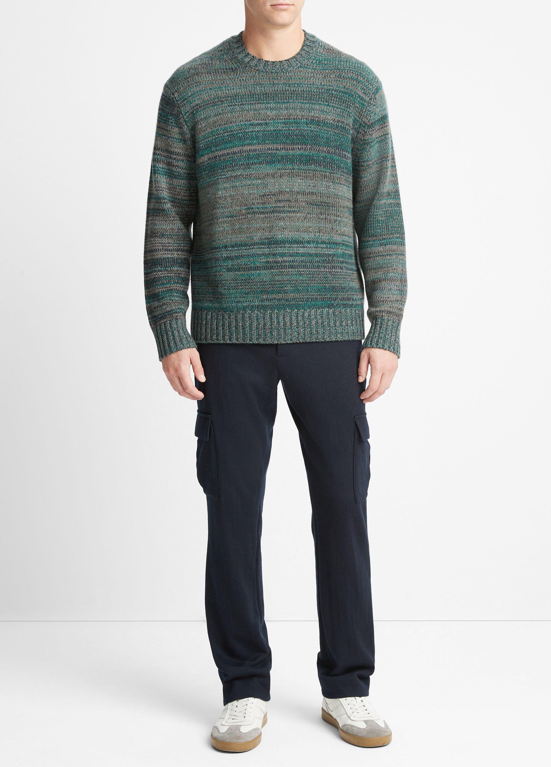 빈스 Vince Marled Cashmere-Wool Crew Neck Sweater,OLIVE COVE COMBO