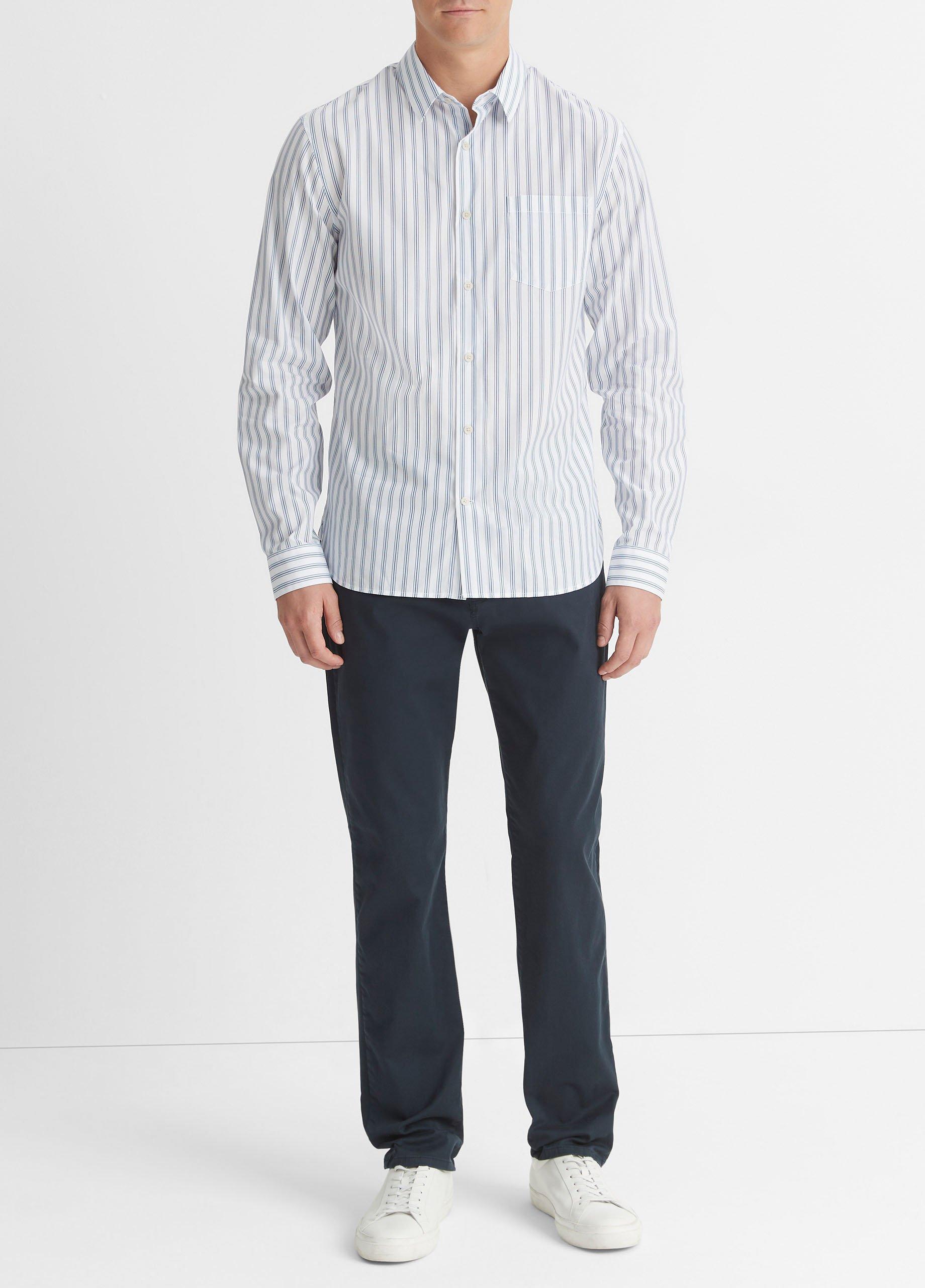 빈스 Vince Surf Stripe Long-Sleeve Shirt,OPTIC WHITE/ROYAL BLUE