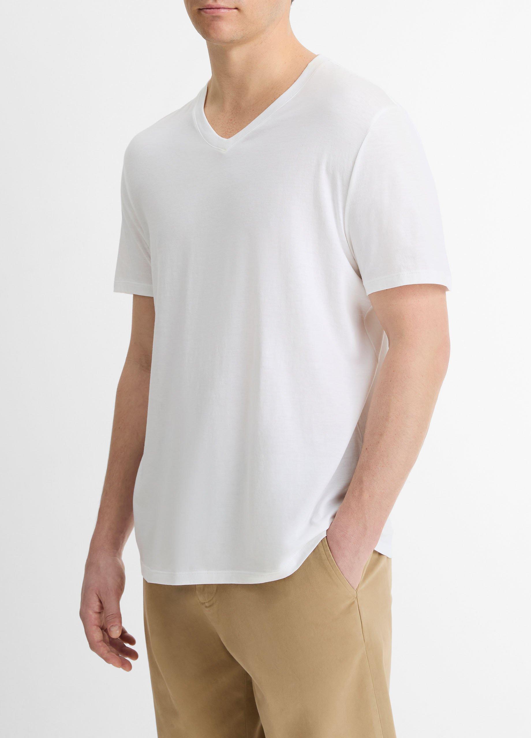 Pima Cotton V-Neck T-Shirt in Short Sleeve