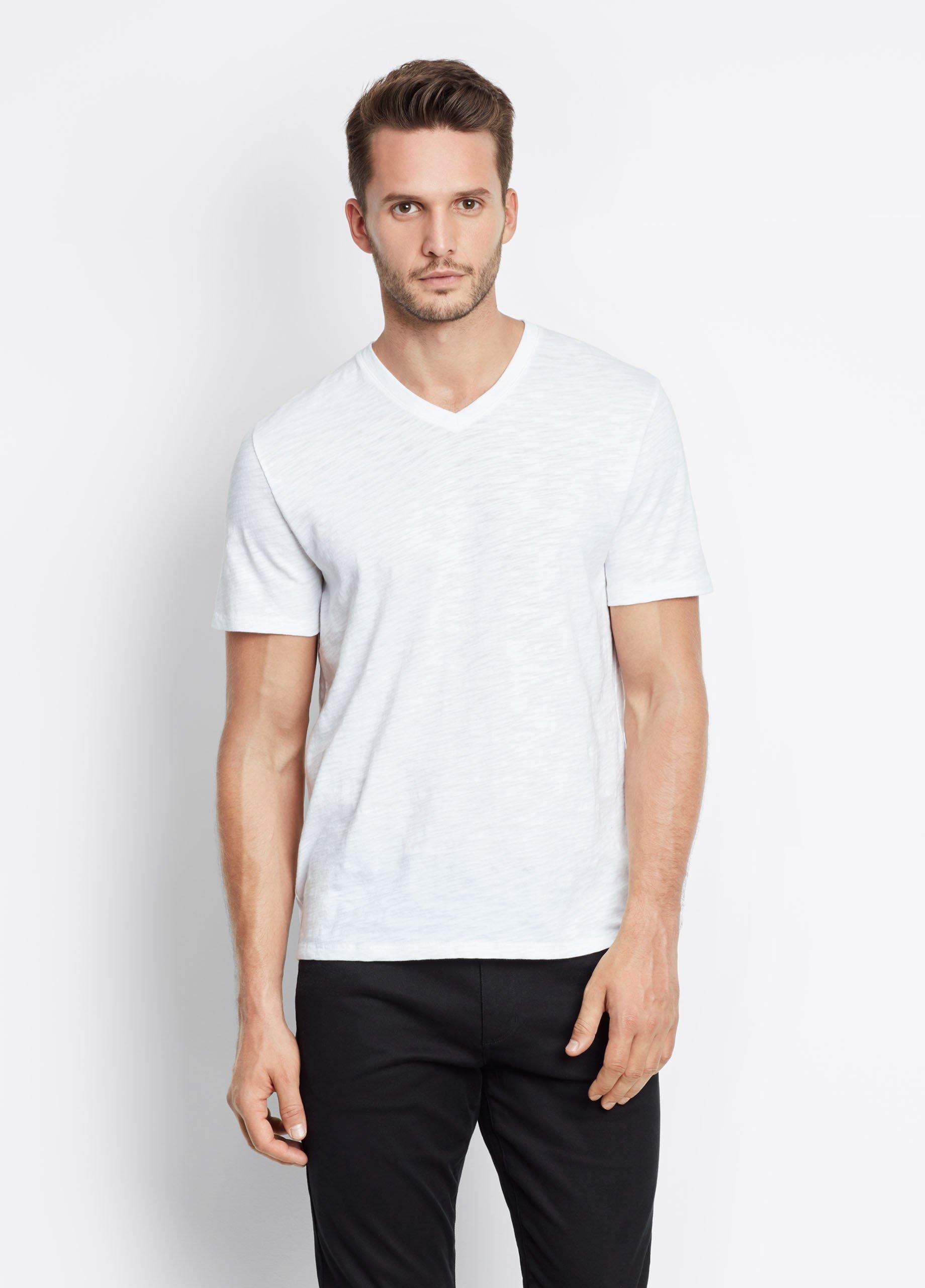 Men's Slub Cotton V-Neck T-Shirt, Optic White, Size XS Vince