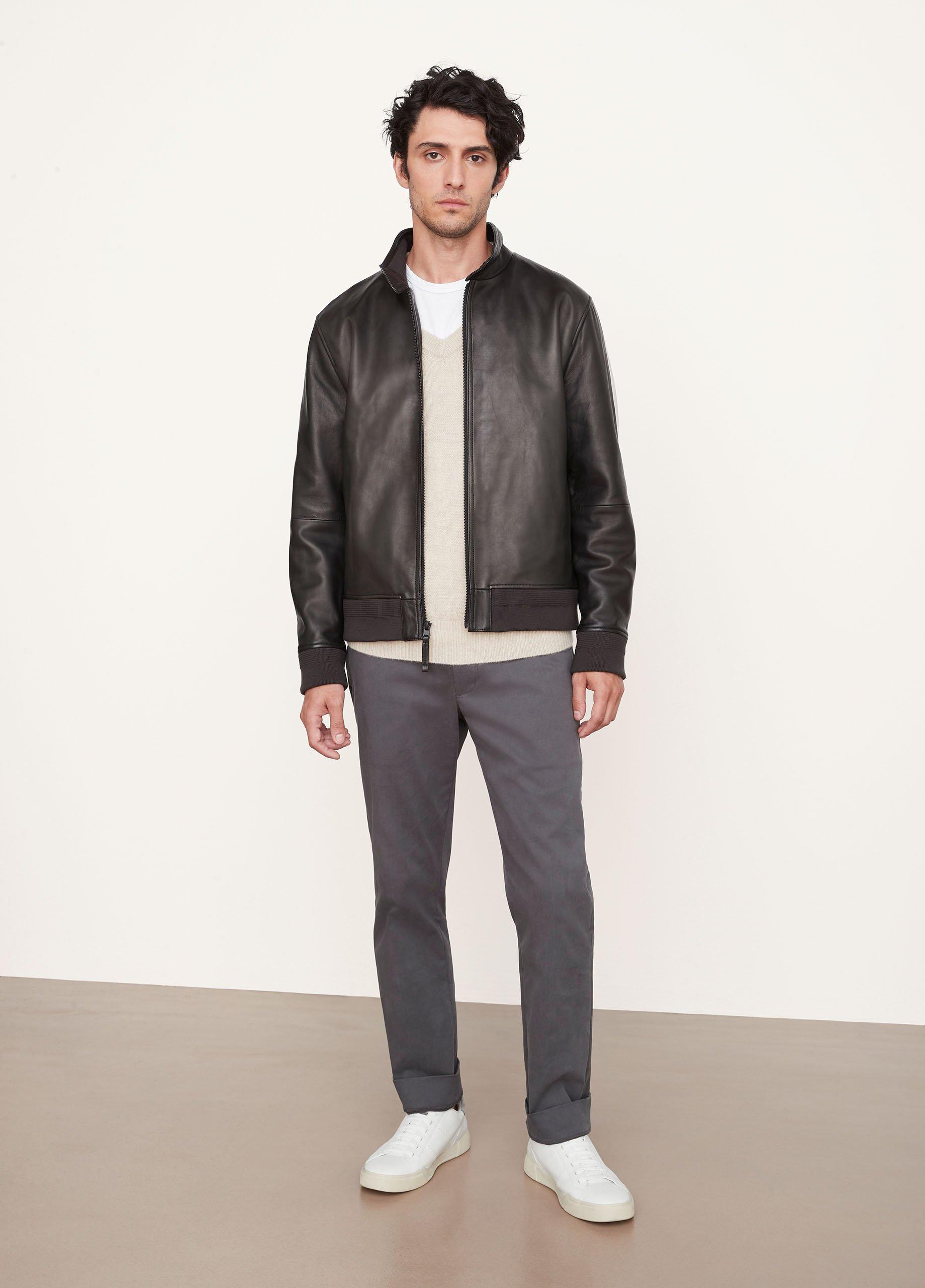 Leather Harrington Bomber Jacket image number 0