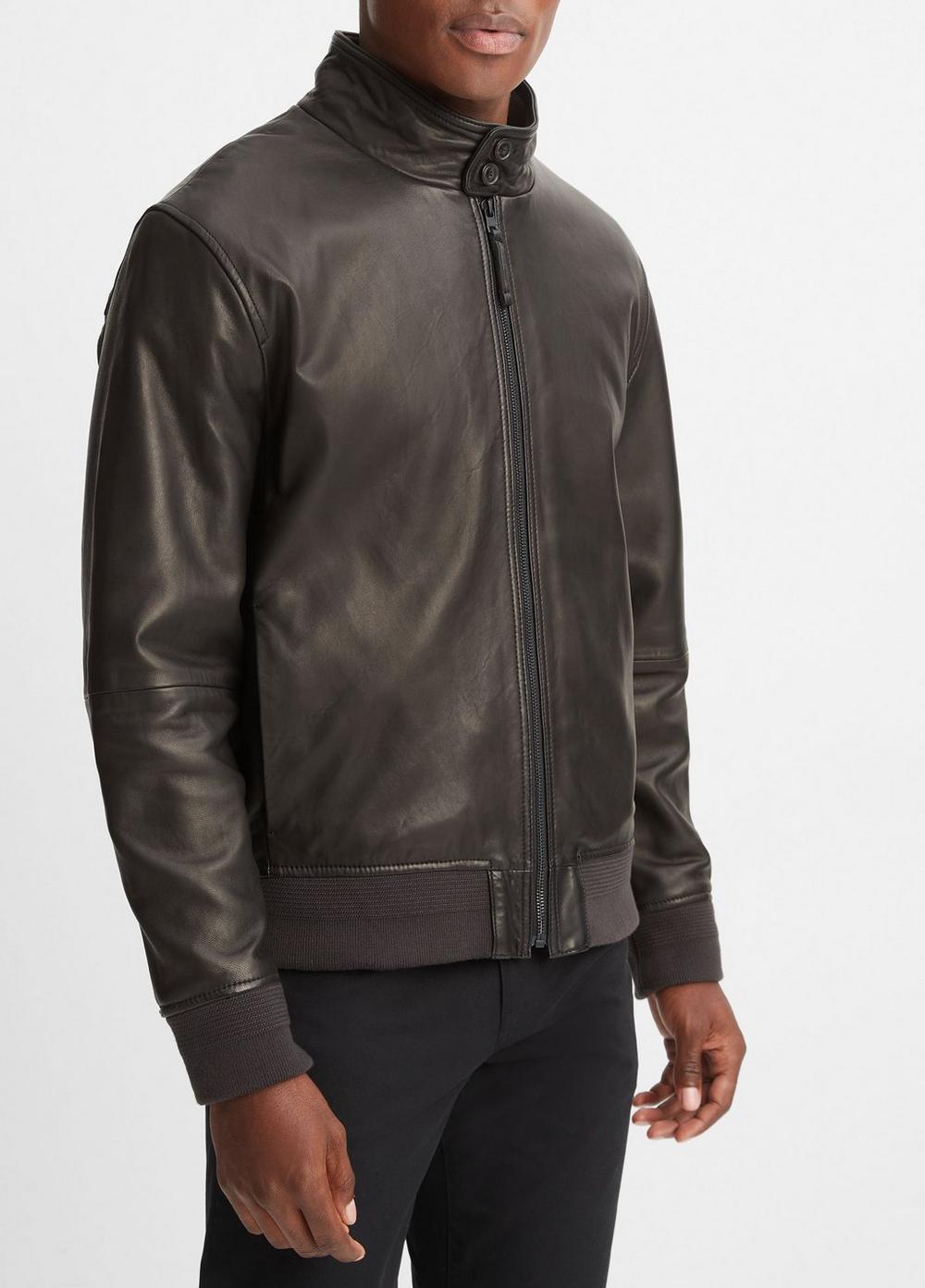 Leather Harrington Bomber Jacket