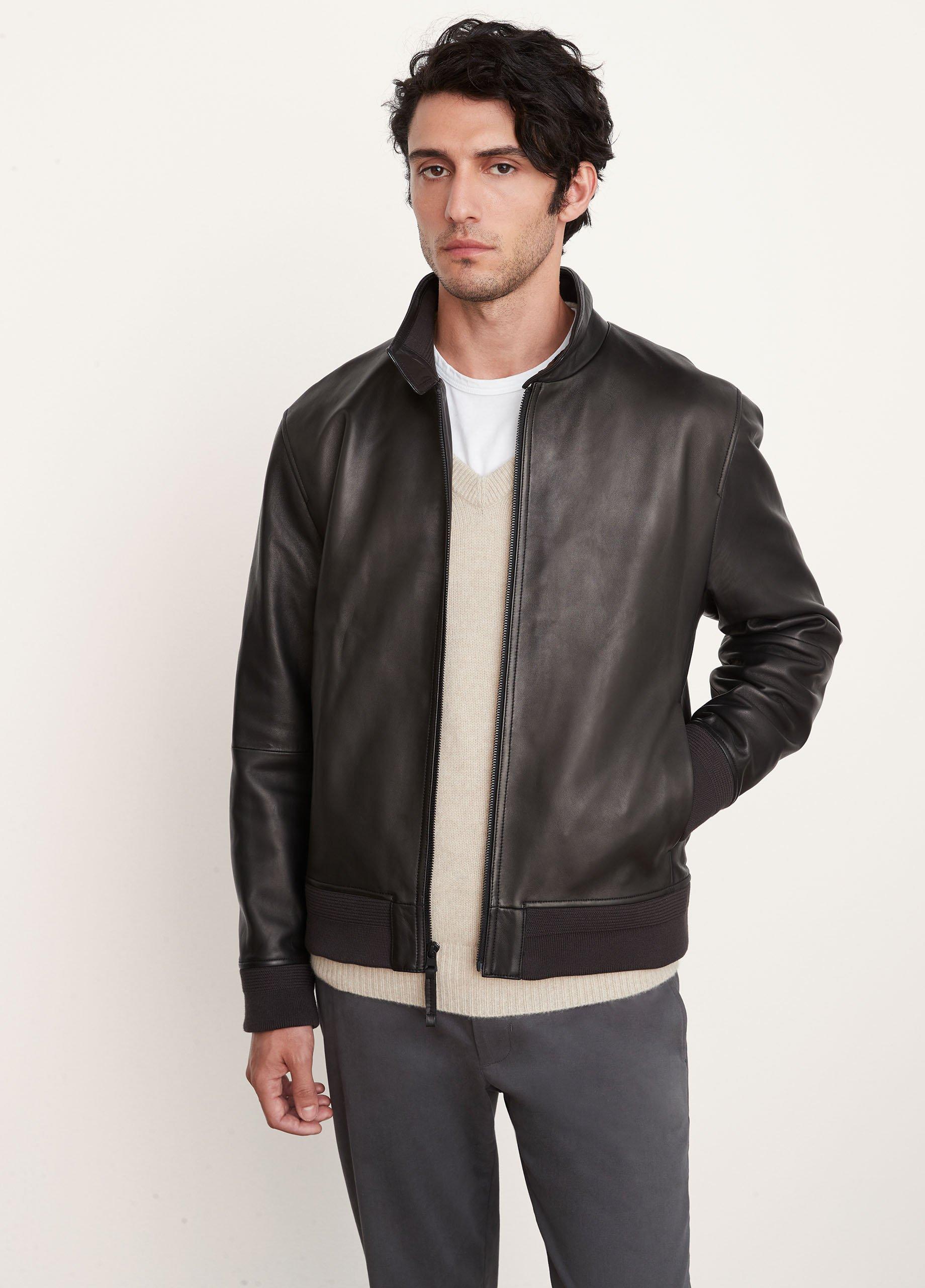 Leather Harrington Bomber Jacket image number 1