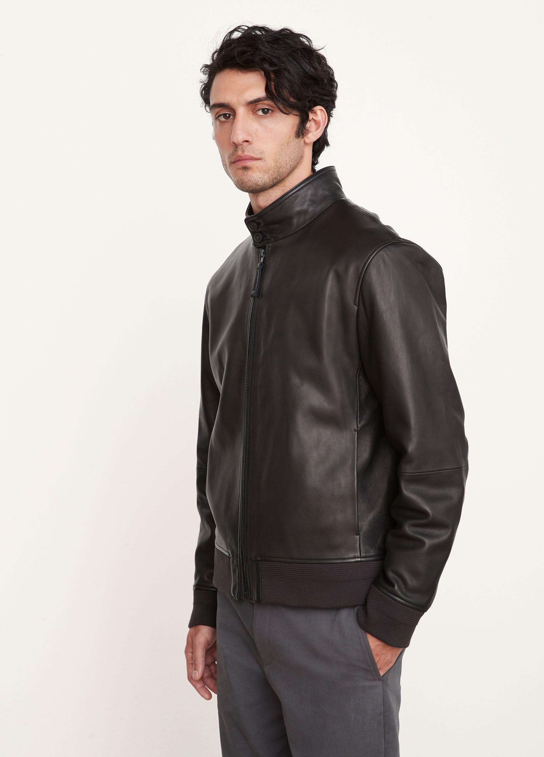 Leather Harrington Bomber Jacket image number 2