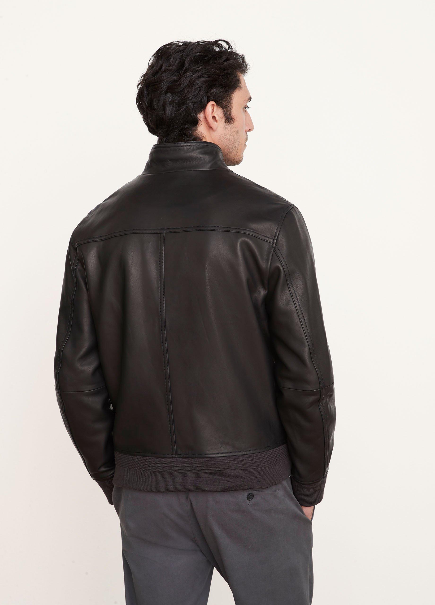 Leather Harrington Bomber Jacket image number 3