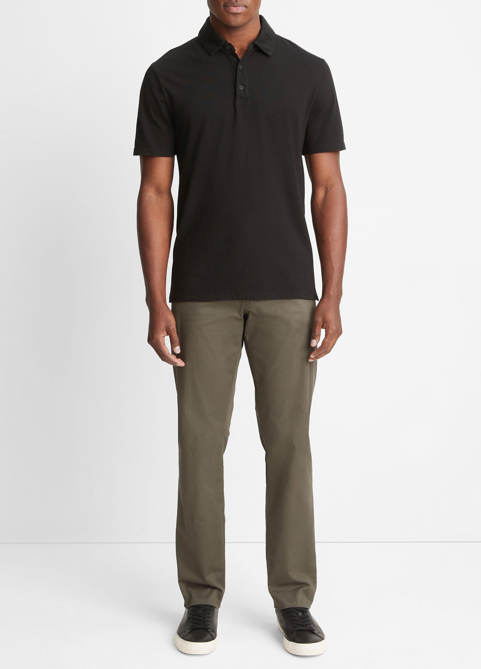 빈스 Vince Garment Dye Short-Sleeve Polo Shirt,TRUE BLACK