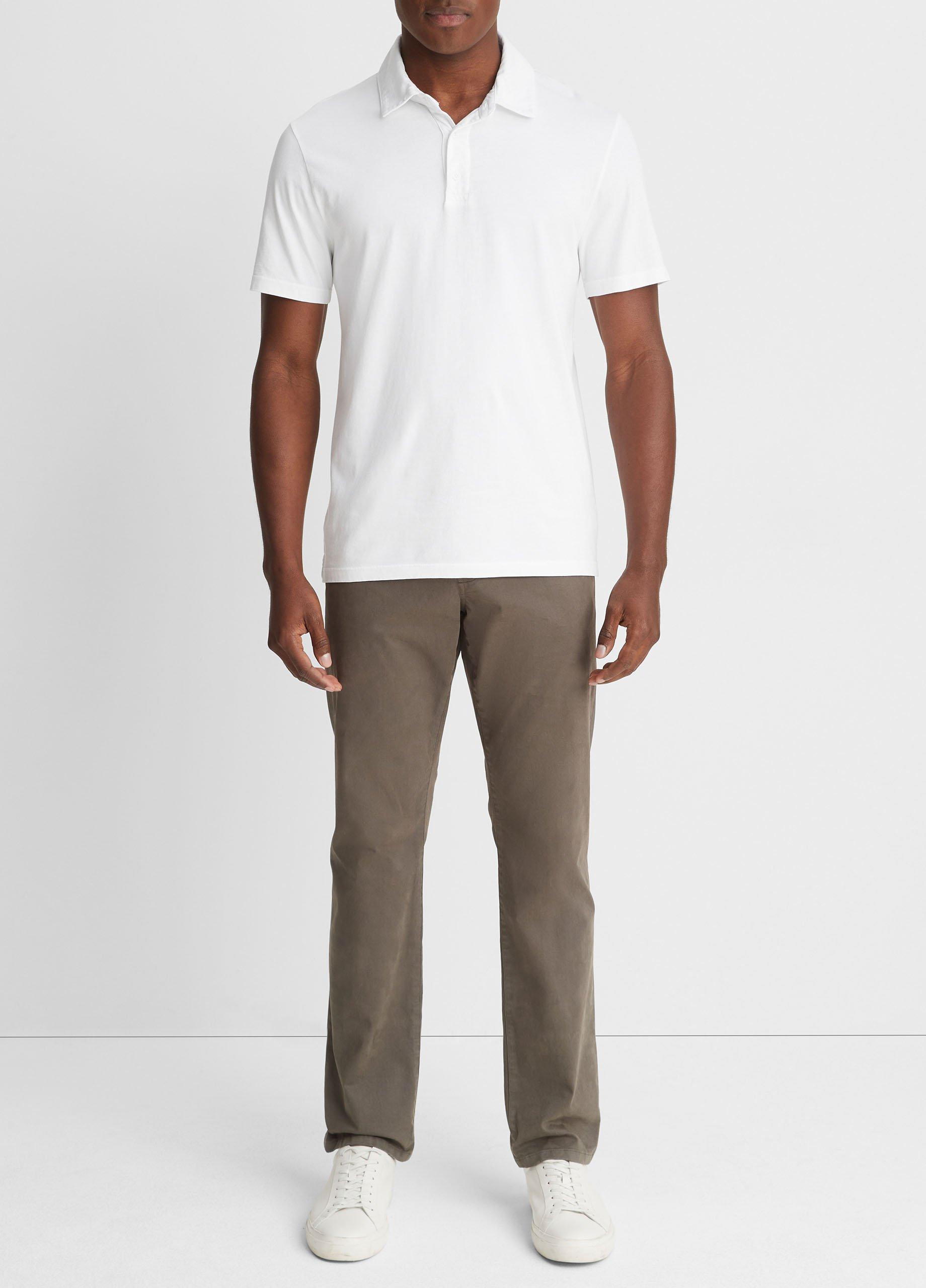 빈스 Vince Garment Dye Short-Sleeve Polo Shirt,OPTIC WHITE