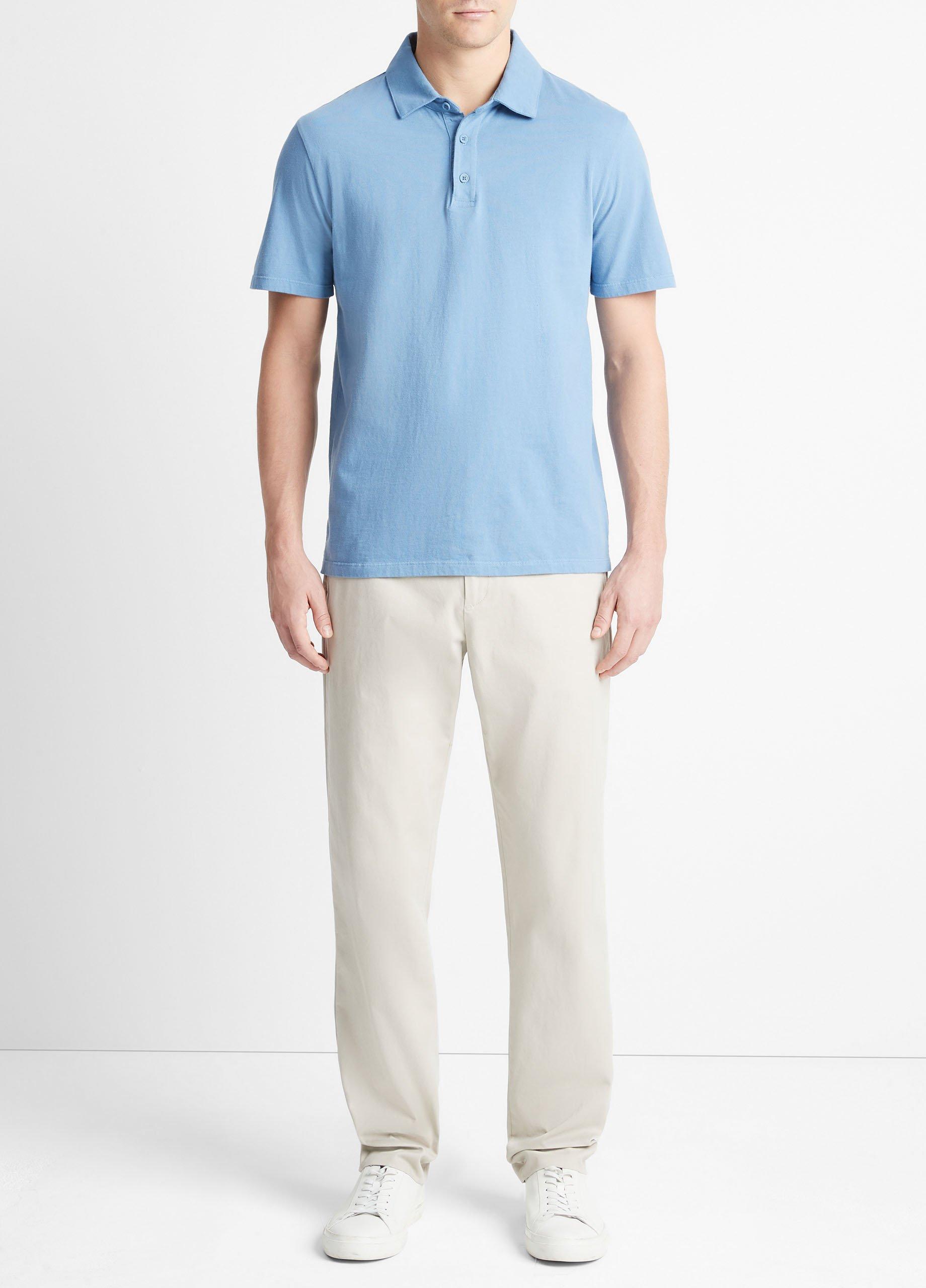빈스 Vince Garment Dye Short-Sleeve Polo Shirt,WASHED LAKE VIEW