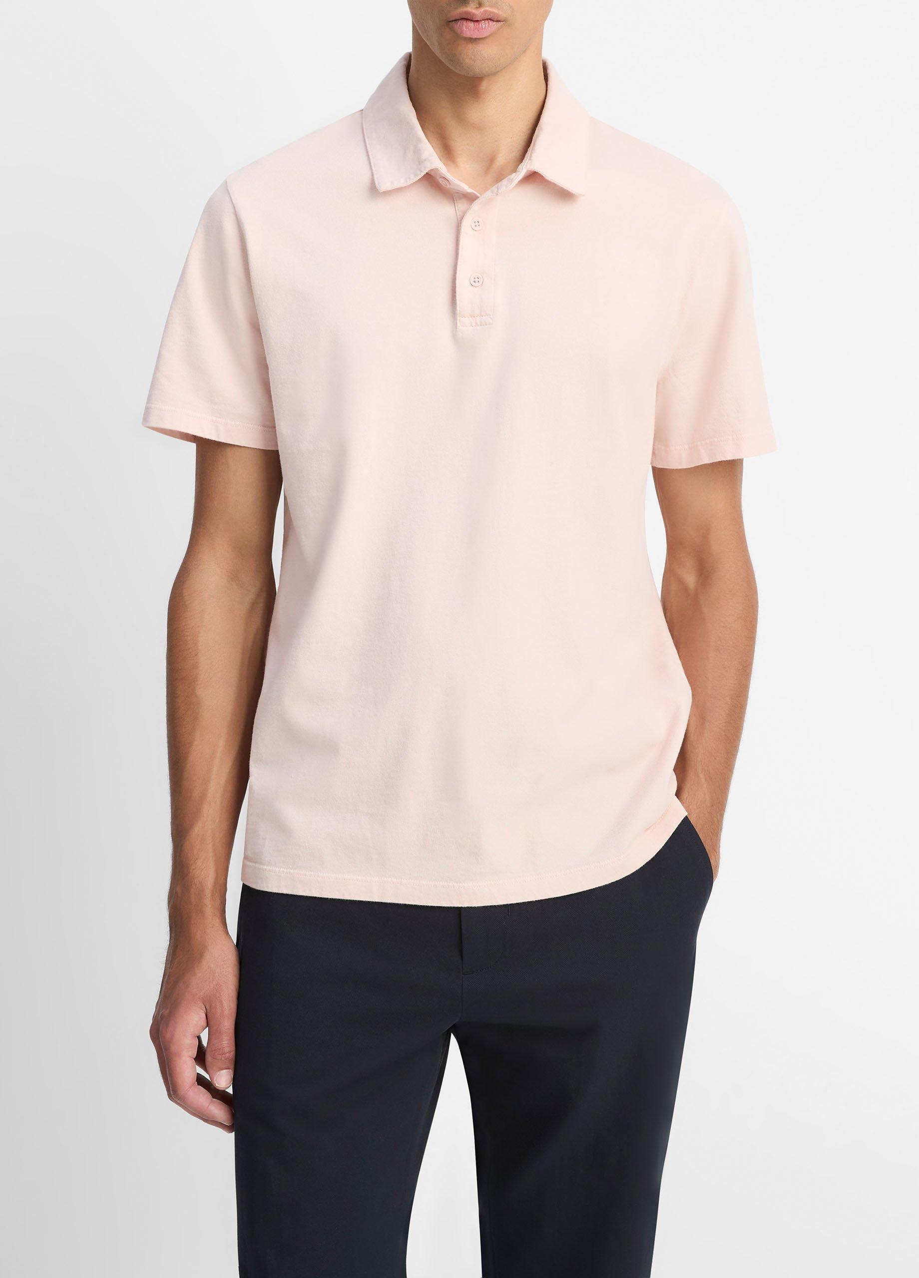 Men's Garment Dye Cotton Polo Shirt, Faded Pink, Size XL Vince