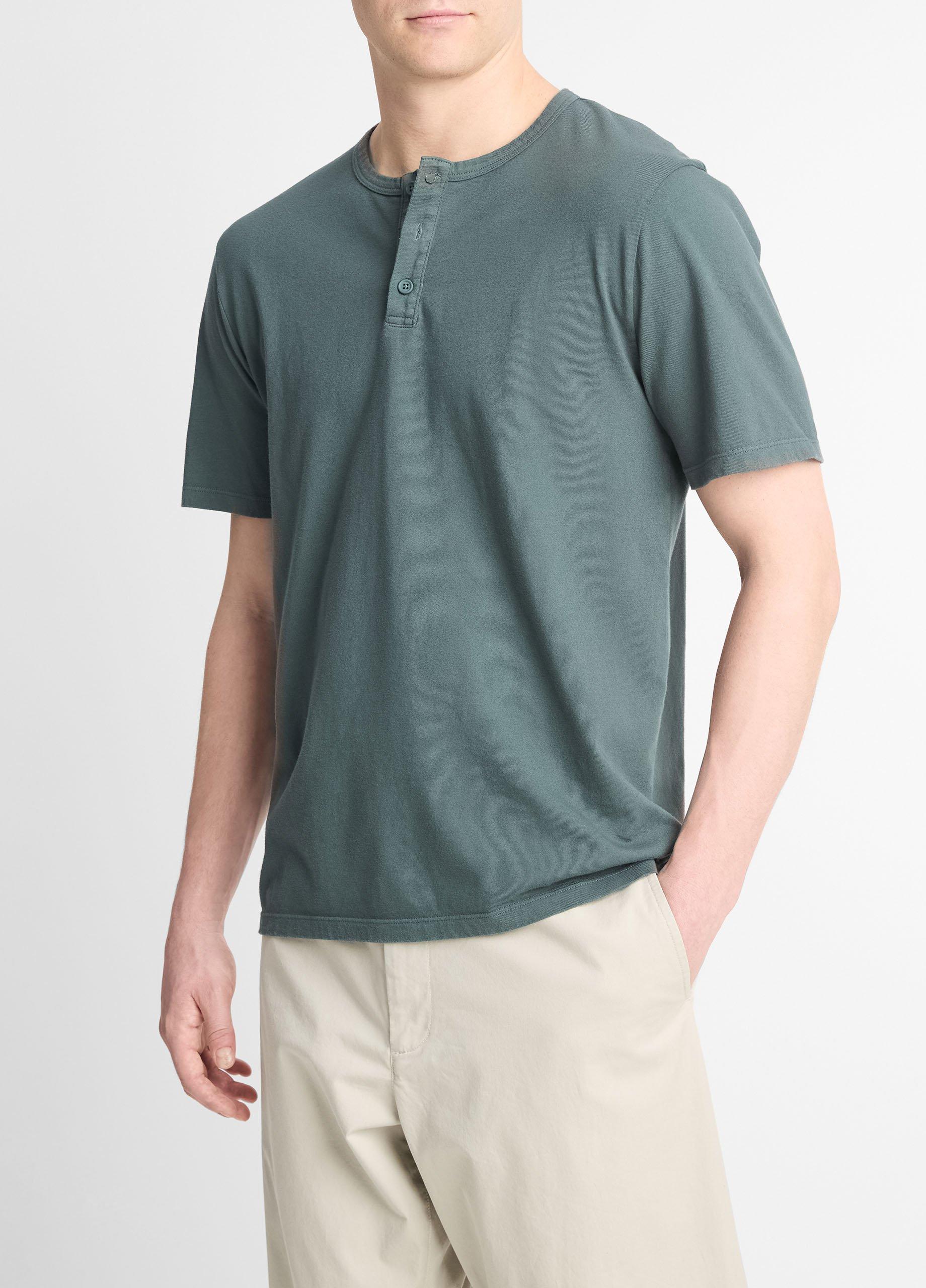 【DISCERNMENT】Cumin Waffle Henley Neck Short Sleeve T-Shirt Garment-Dye-Cotton-Short-